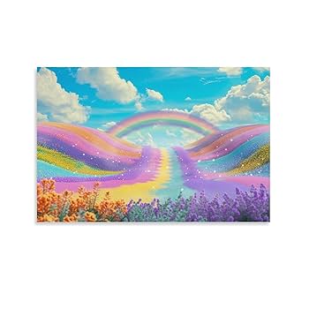 Amazon.co.jp: 絵画 色とりどりの虹とお花畑 アートパネル