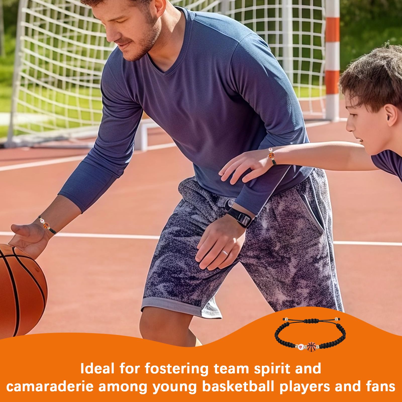 Bracciale per Ragazzo Basket, Set di 2 Braccialetti Regolabili in Materiale Resistente, Regalo per Giovani Appassionati di Basket, Accessori Sportivi per Bambini, Perfetto per Compleanni e F