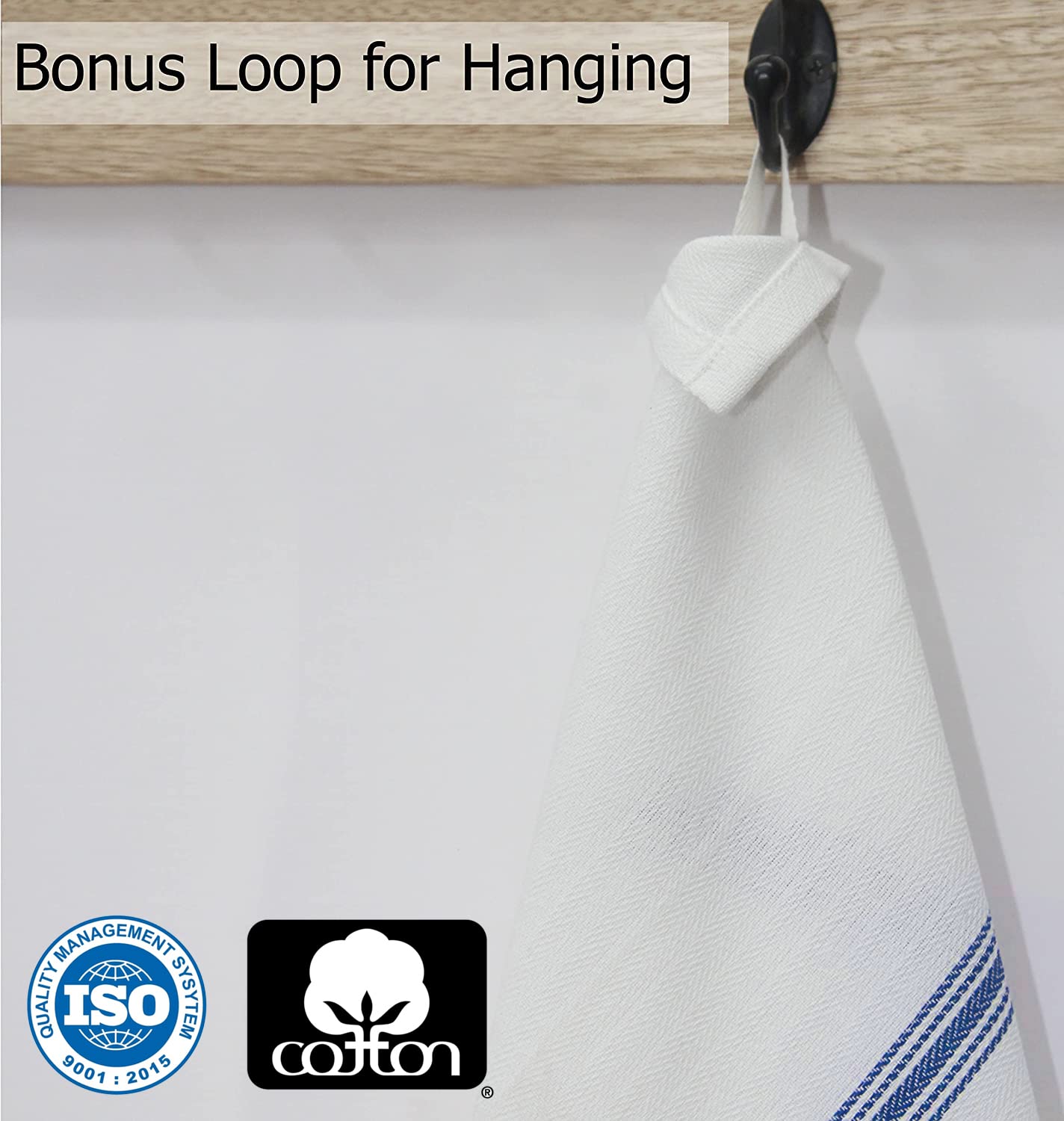 Cotton Craft – Scandia Stripe 12 Pack Superior di qualità professionale da cucina piatto strofinacci – può essere utilizzato anche come tovaglioli – 16 x 28 850,5 gram 100% puro cotone, Low Lint, sturdy Weave White-Blue