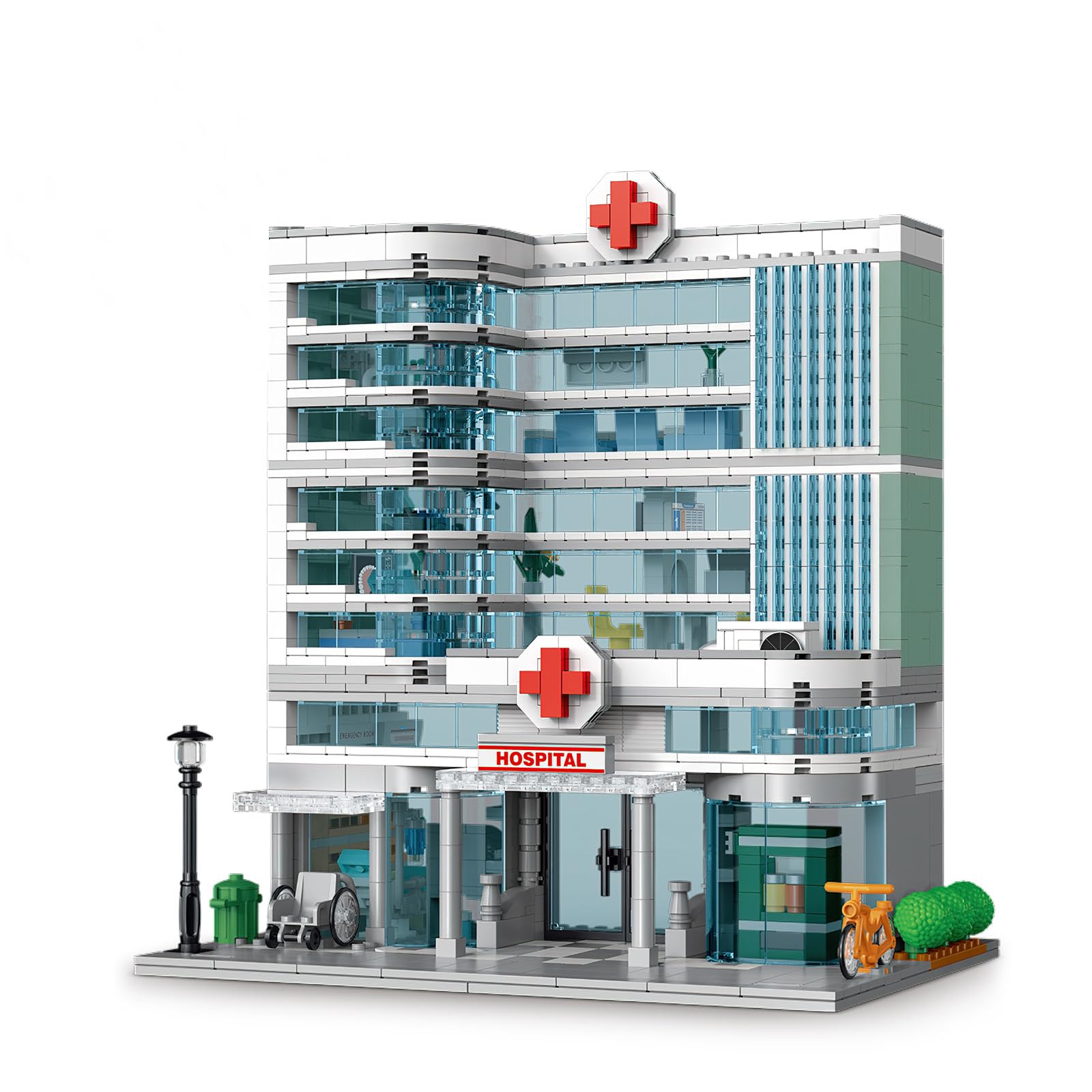 TOY PLAYER 1350PCS City Krankenhaus Baustein Set mit LED-Beleuchtung, City Hospital Building Block Set, Miniature Hospital World, Kompatibel mit Lego, Architecture Building Set for Erwachsene