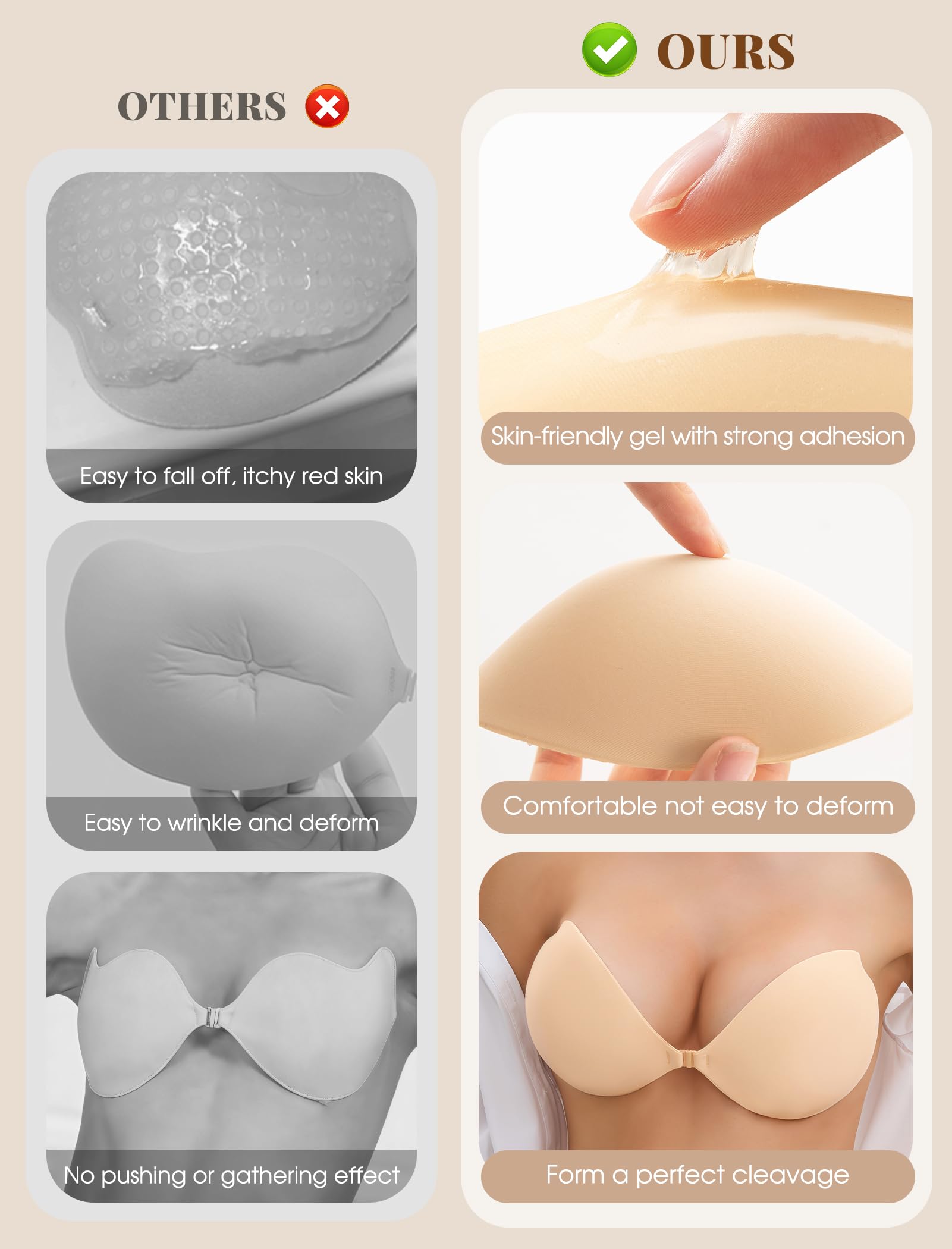 Stick on Bra Backless Invisible Sticky Bra Push up Strapless Women's Adhesive Bras Ladies Backless Strapless Bras Large Breasts Push up Sticky for Backless Dresses, Wedding, Party — view 2
