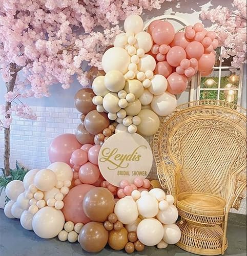 Miniatura 5 de Kit de guirnalda de globos de 132 globos bohemios color rosa polvoriento, marrón, malva, marfil, blanco, globos de baby shower, oso de peluche