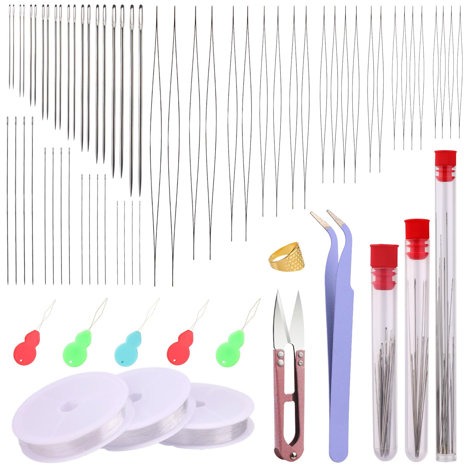 Namner Beading Needles 60 pcs, Beading and Jewelry Making, Jewelry Making Tools, Beading Needles for Jewelry Making, Beading Supplies, with Threaders, Elastic Thread, Tweezers, Thimble, Needle Tubes