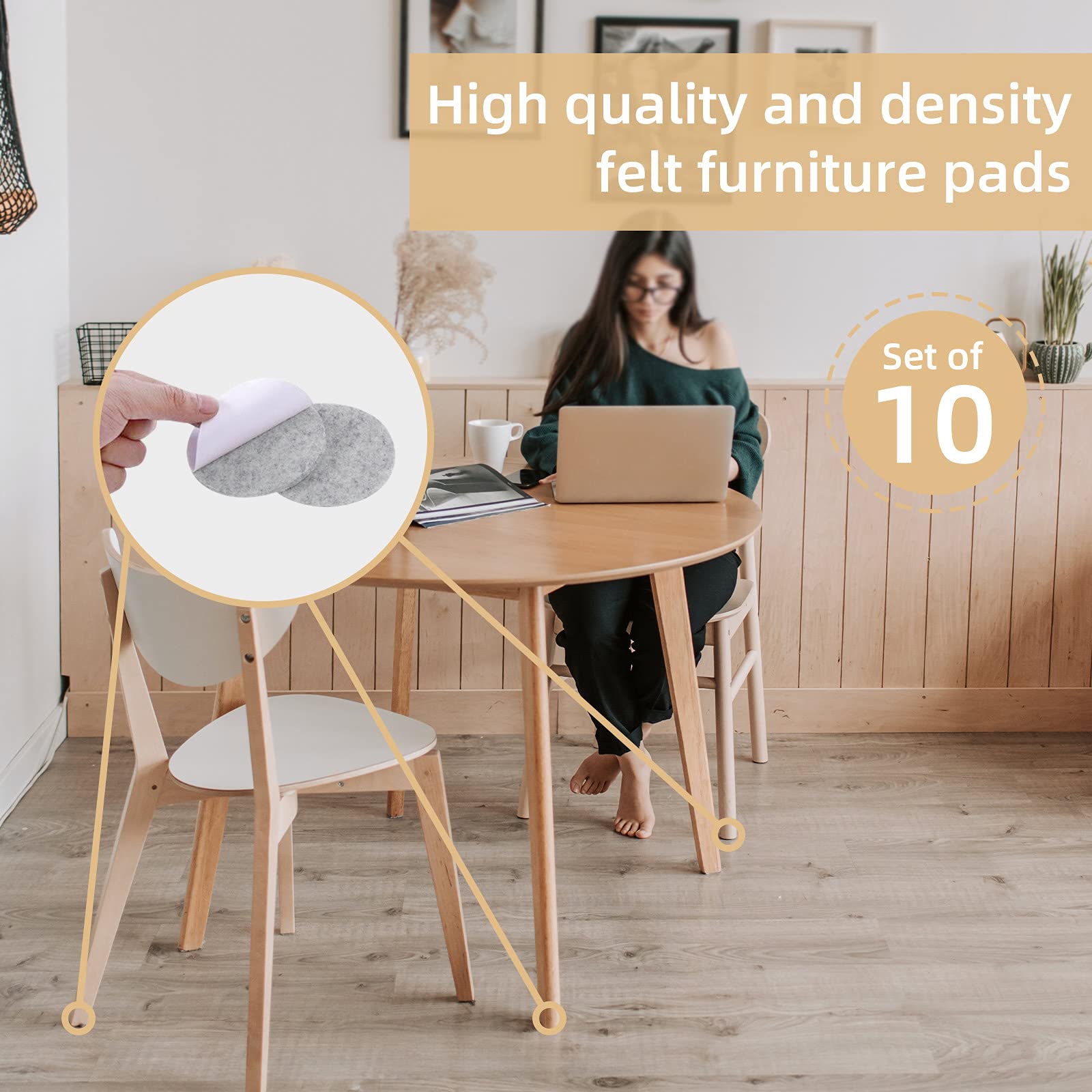 Set 10 Feltrini Per Mobili - 20x15cm, Spessore 3mm, Autoadesivi 3M