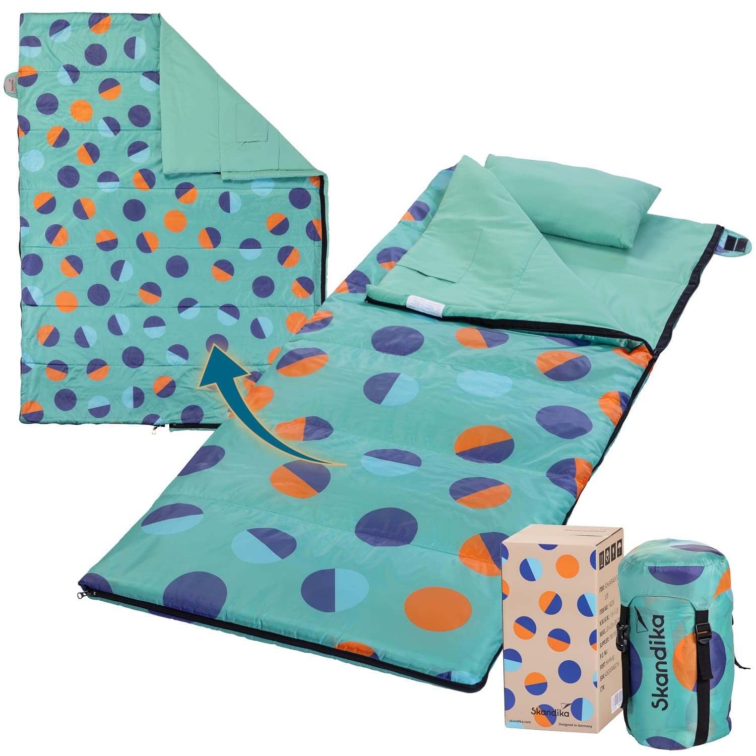 Skandika Sovro Lite 190 | Saco de Dormir Ligero para Adultos, Relleno de 150 g/m², para 3 Estaciones, se Puede Utilizar como Saco de Dormir Doble, Saco de Dormir con Almohada