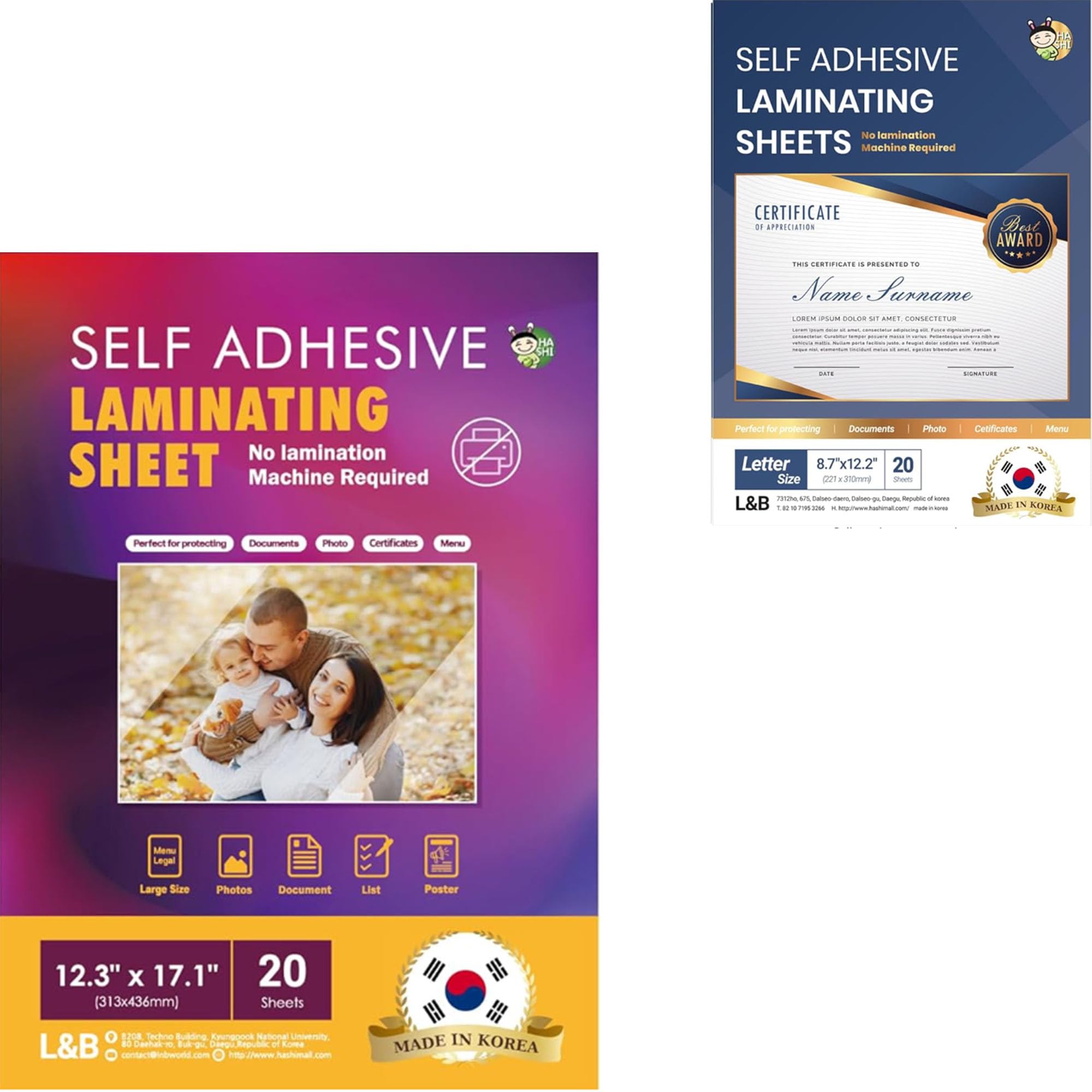 Menu Size 20 Sheets +Letter Size 20 Sheets - HA SHI Self Laminating