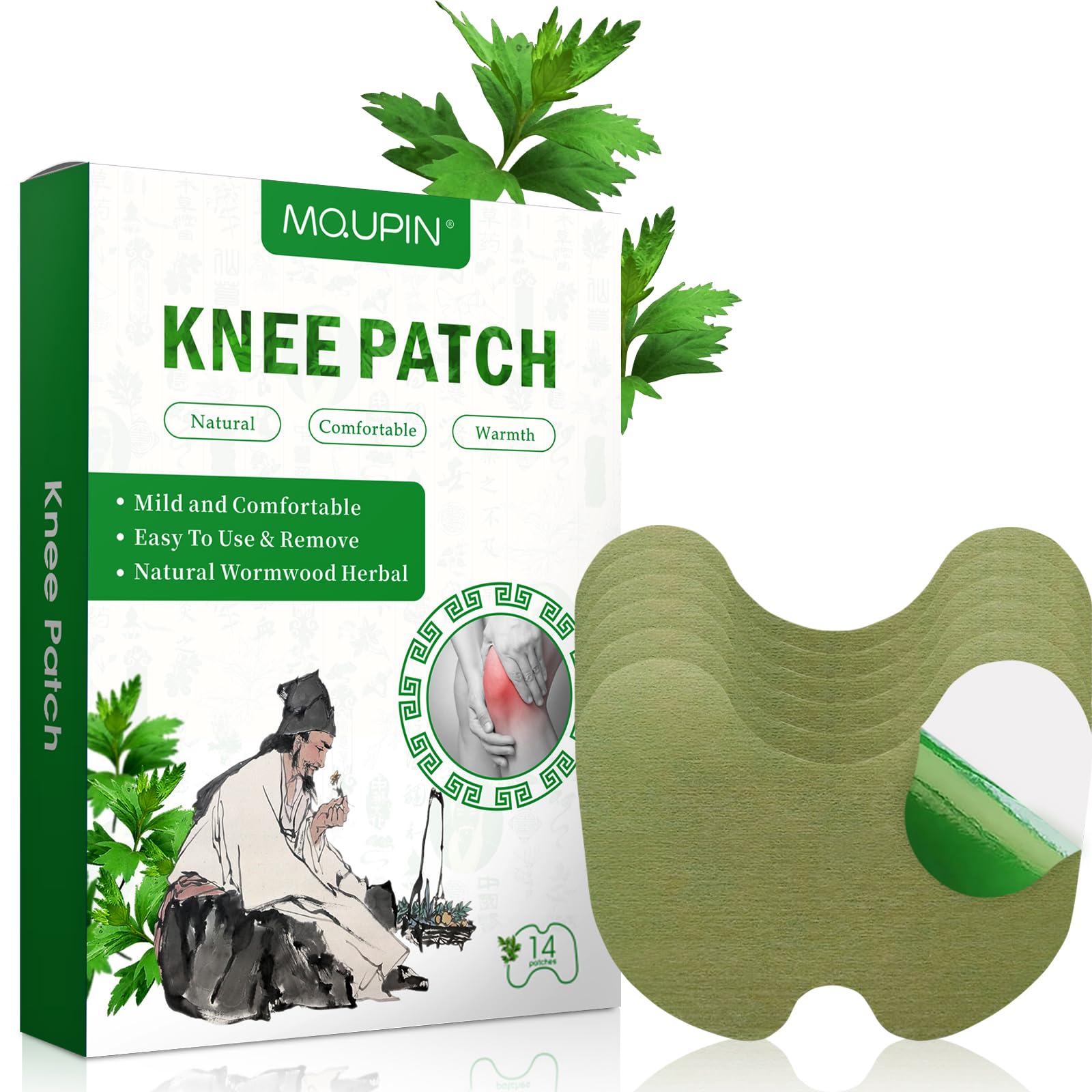 MQUPIN14 Pcs Knee Patches, Natural Knee Patch for Bone On Bone, for Back, Neck, Shoulder, Waist