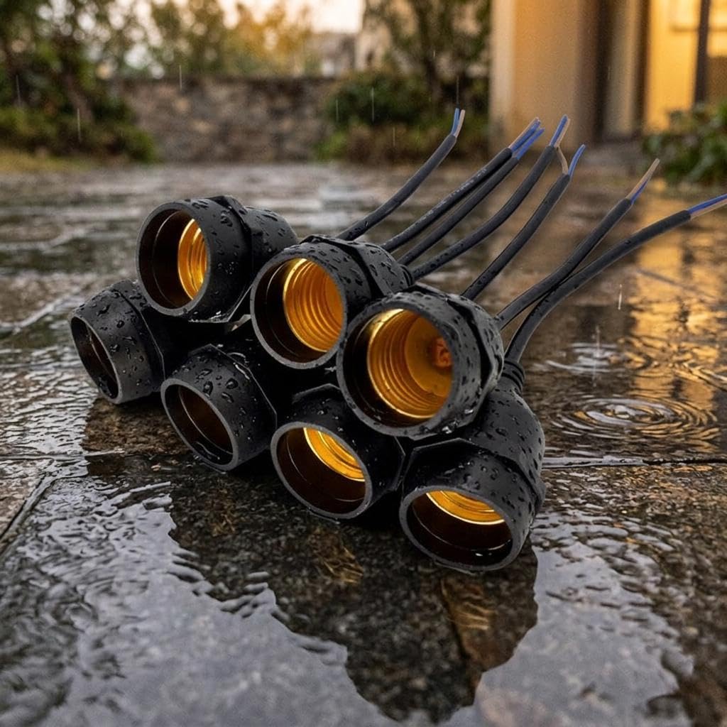 Outdoor Light Fitting with E27 Lamp Holder for Outdoor Lighting, Waterproof Lamp with E27 Screw Type Bulb Holder, PVC Material, No Plug Included Black-picture-20