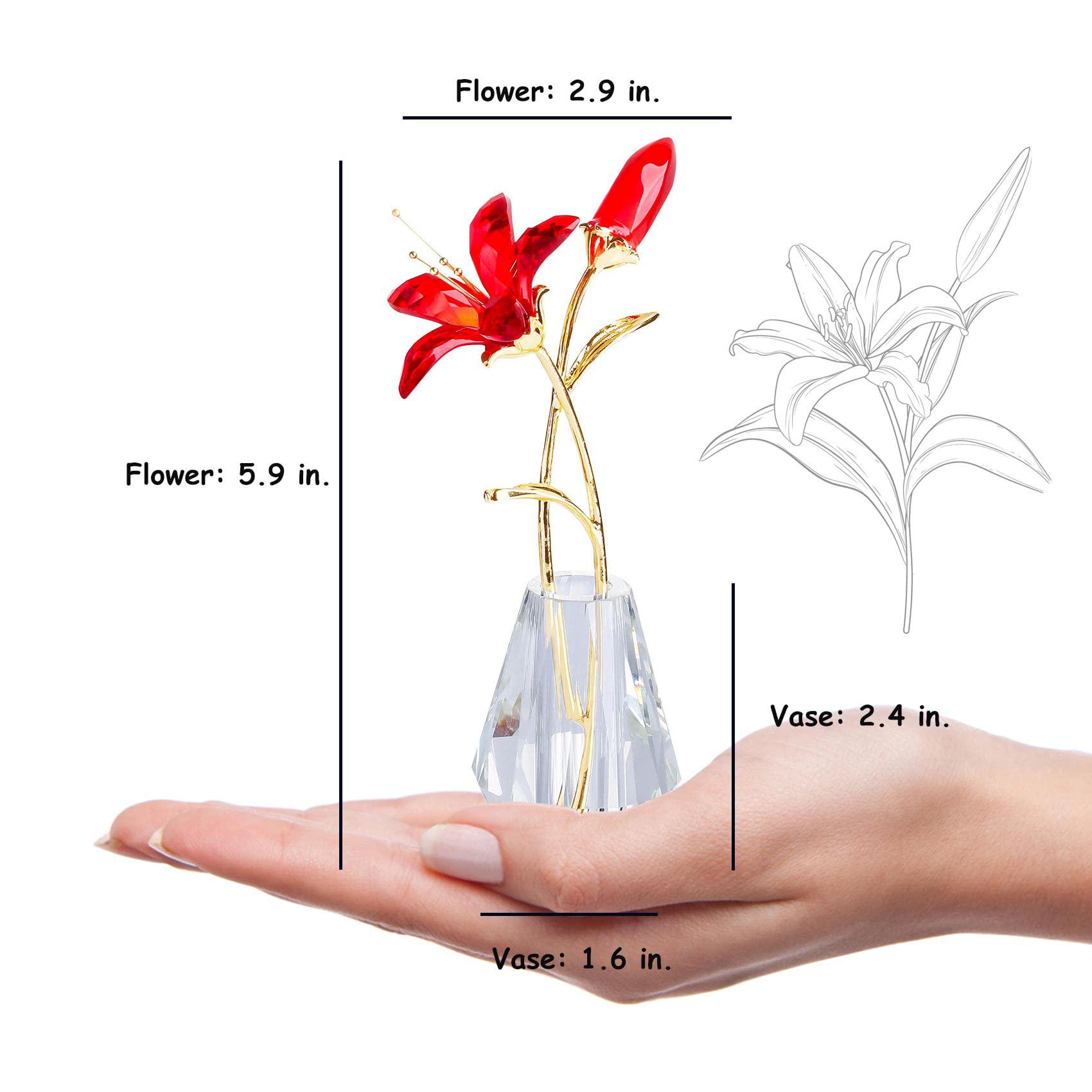 Figura de cristal con diseño de lirio (rojo)