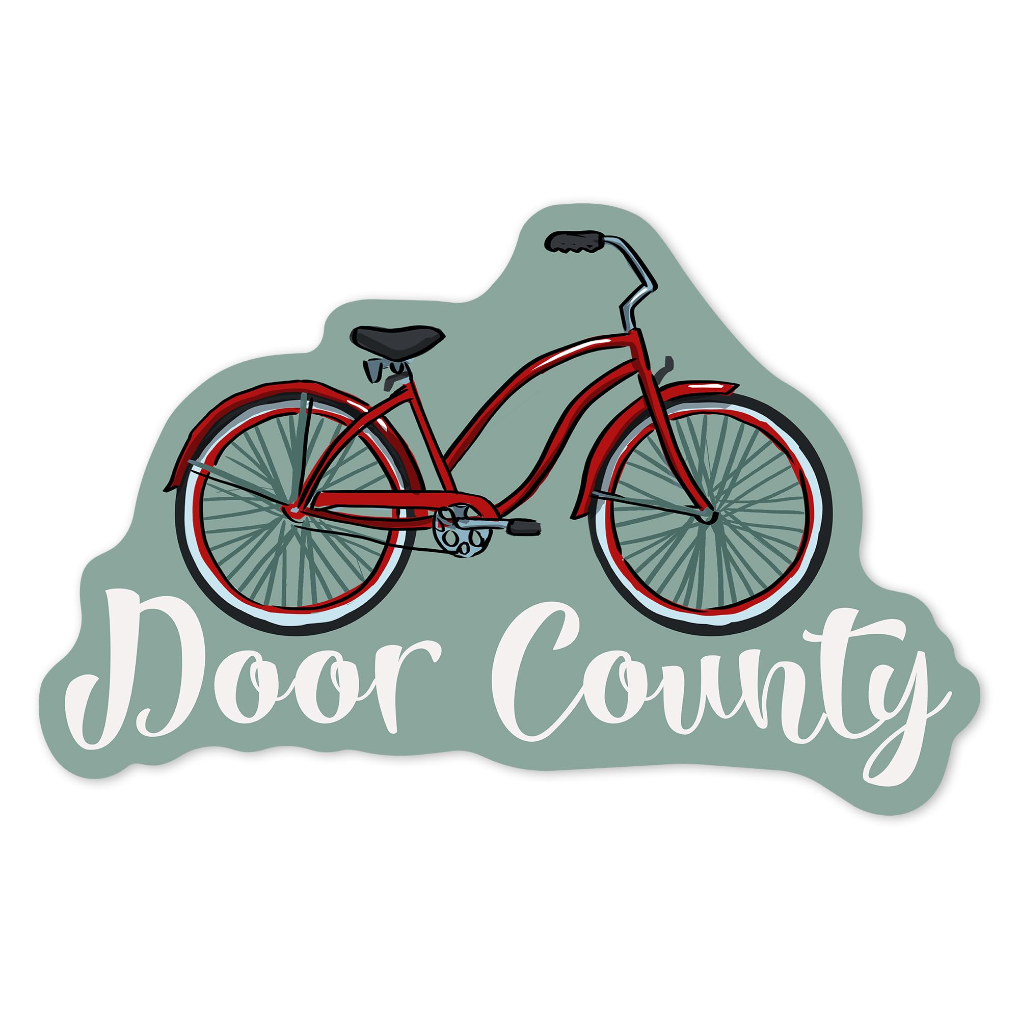 Lantern Press Sticker Door County, Wisconsin, Beach Cruiser Bike, Die Cut Vinyl, (Waterproof Decal for Cars, Water Bottles, Laptops, Coolers), Small