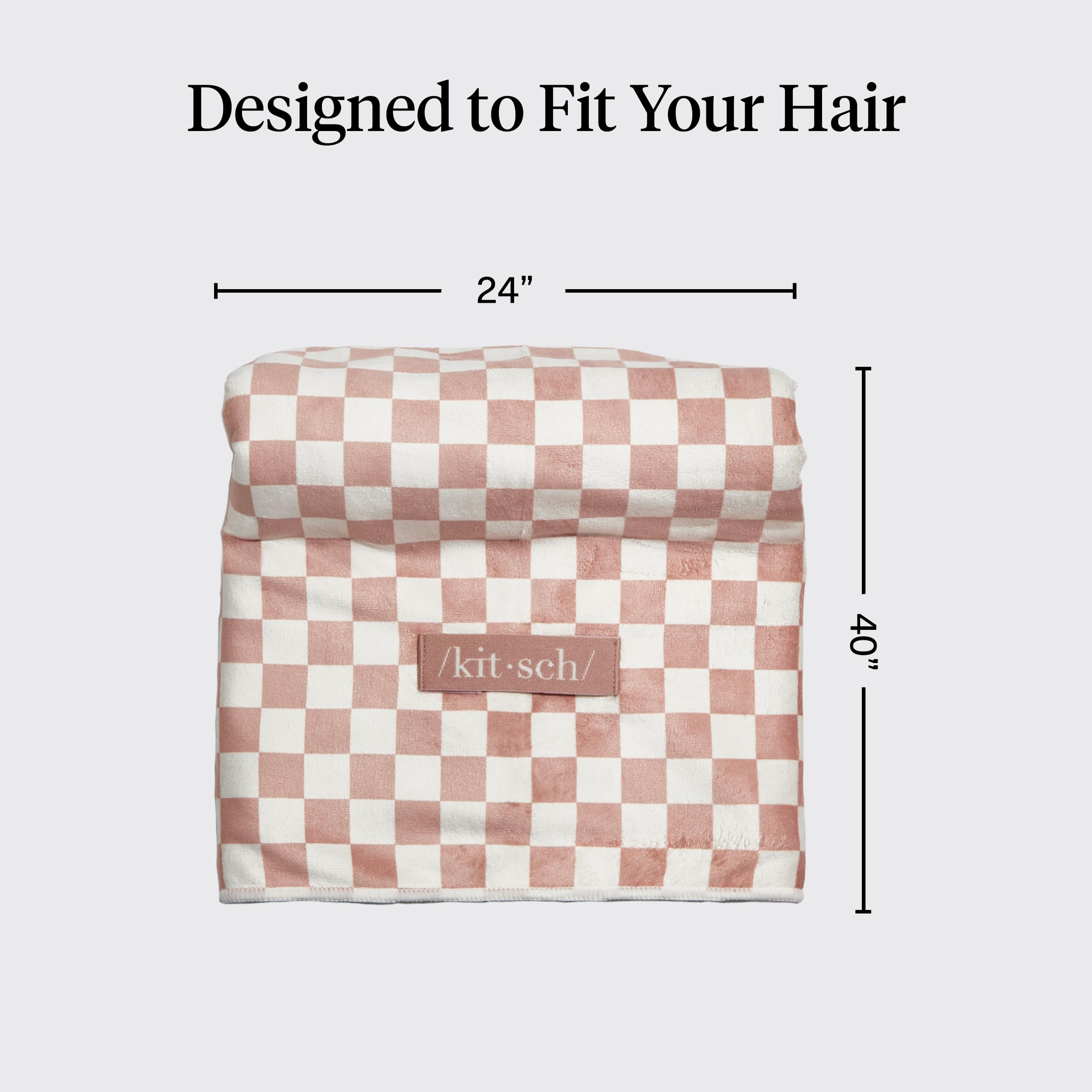 Kitsch Serviette de cheveux en microfibre XL pour femme - Motif à carreaux blush