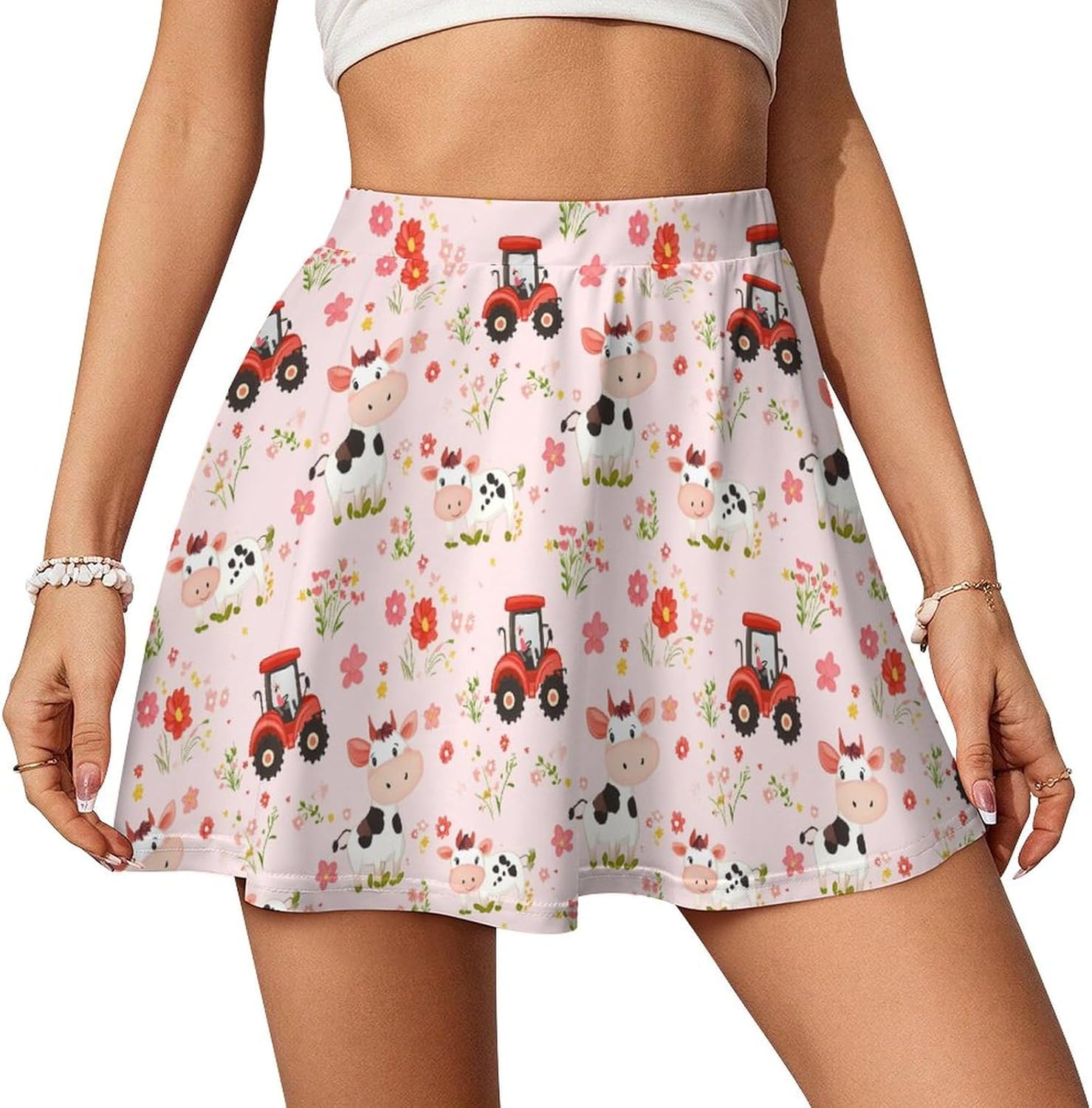 Farm Truck Red Tractor Women Tennis Skirt Print Golf Skirts Mini Casual Workout Skorts