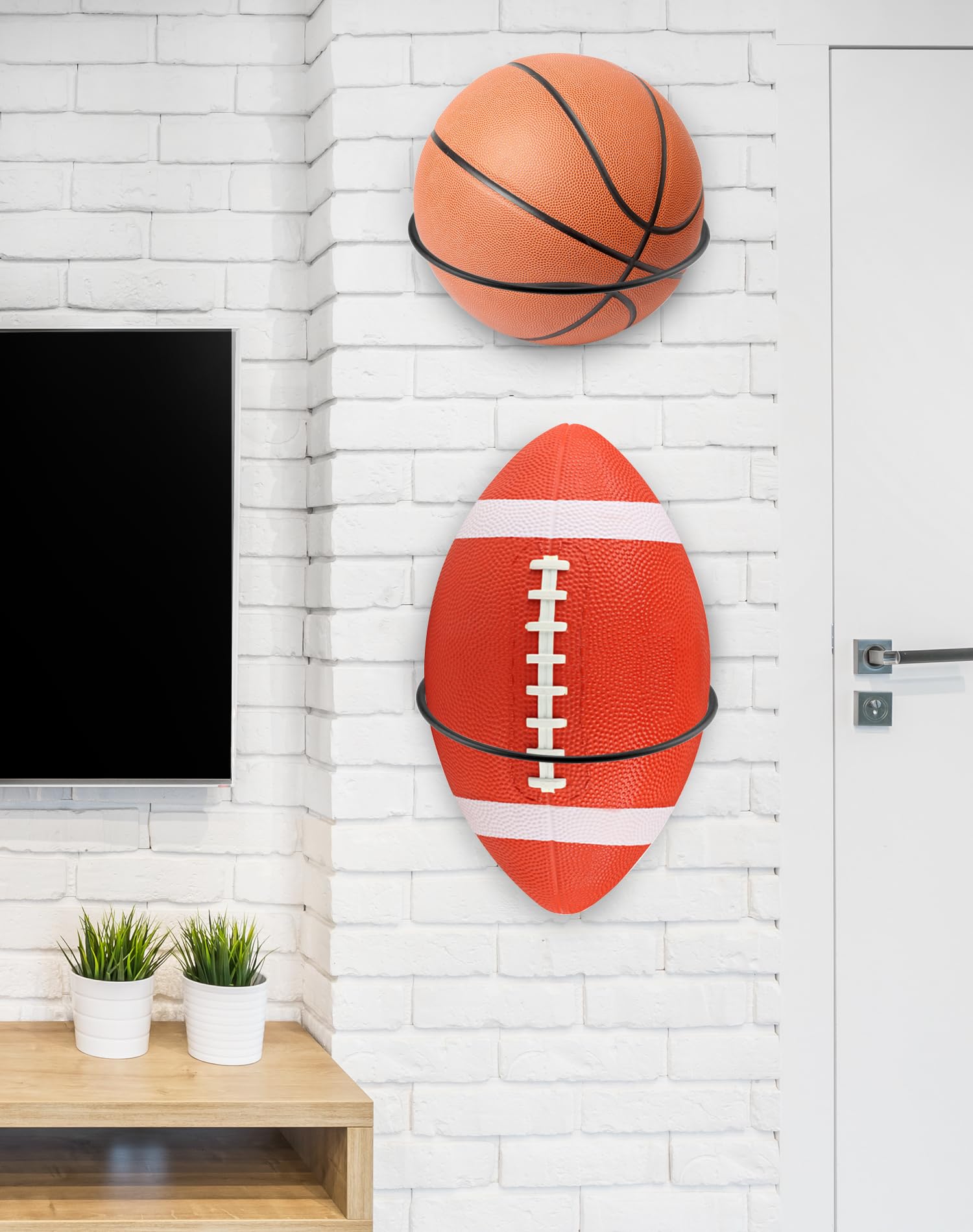 QWORK® 8 Piezas Soporte de Pared para Bolas de Metal, Soporte de Pared de Bola Montada, Negro, para Baloncesto, Balones de Fútbol, Voleibol y Más