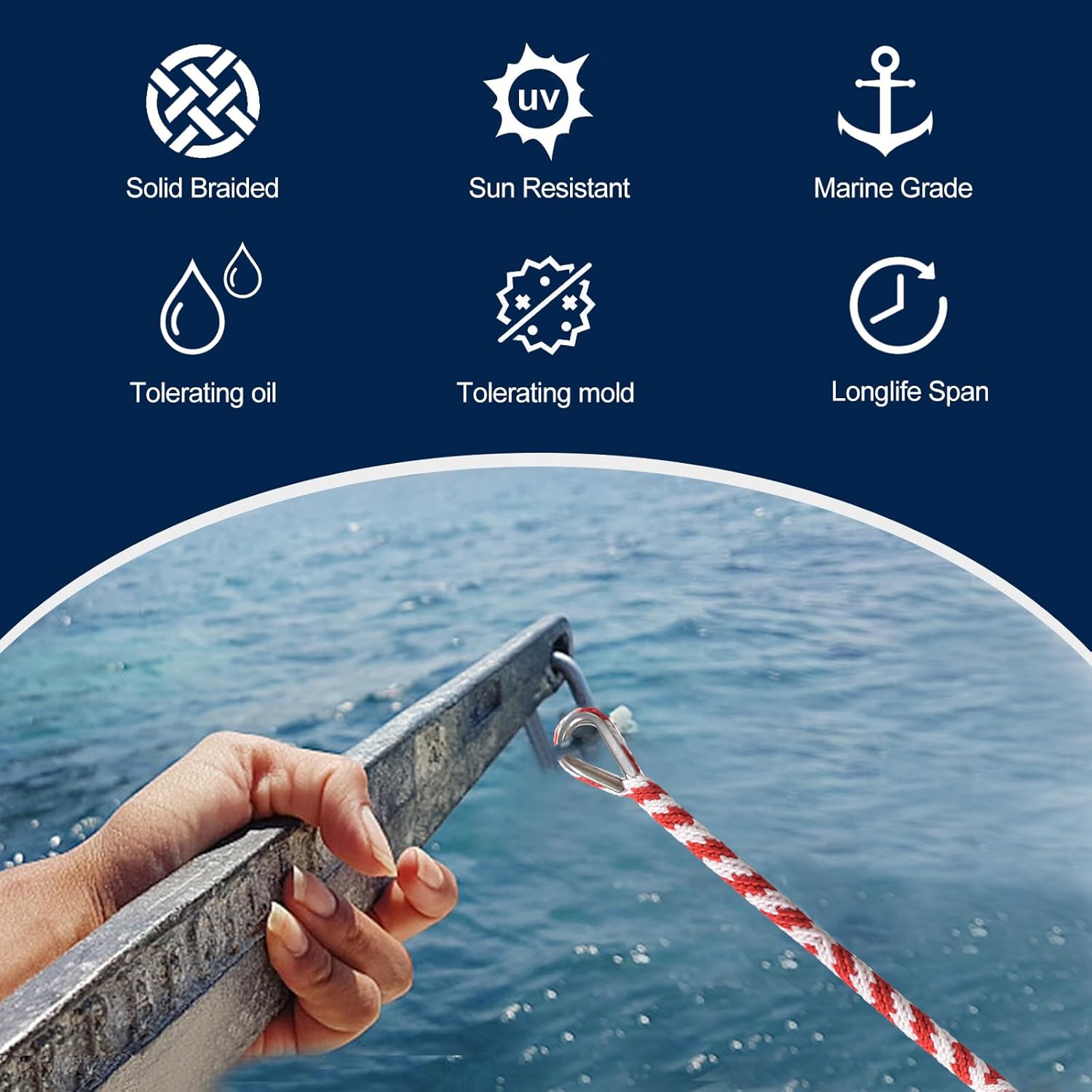 TetherTite Boat Dock Lines 5/8 Inch 20/25/30 Ft,Double Braided Nylon Boat Dock Lines with Loop, Mooring Line Marine Rope (3/8" x100') - Image 5