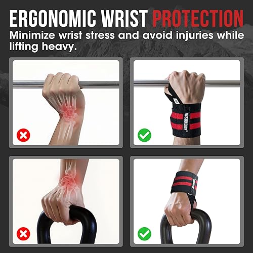 Miniatura 7 de WSAKOUE Muñequeras de levantamiento de pesas, soporte profesional de muñeca de 18 pulgadas con lazo de pulgar de alta resistencia para levantamiento