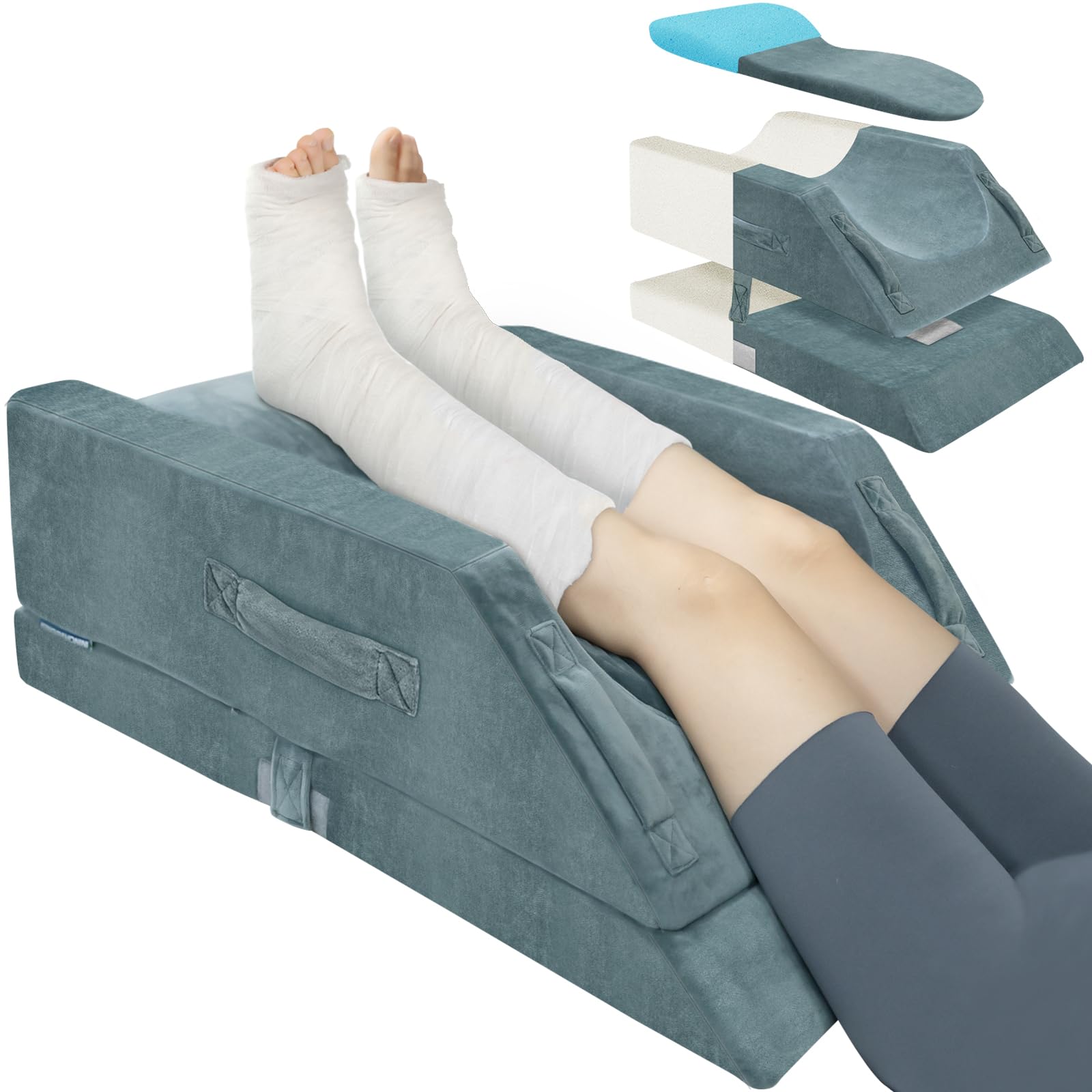 KingPavonini 4 höhenverstellbare Venenkissen Beinhochlagerungskissen für Post-Op., ergonomischer Kurve, Memory-Schaumstoff für Beinschwellungen & Schmerzlinderung, Genesungshilfe nach Knie-OP