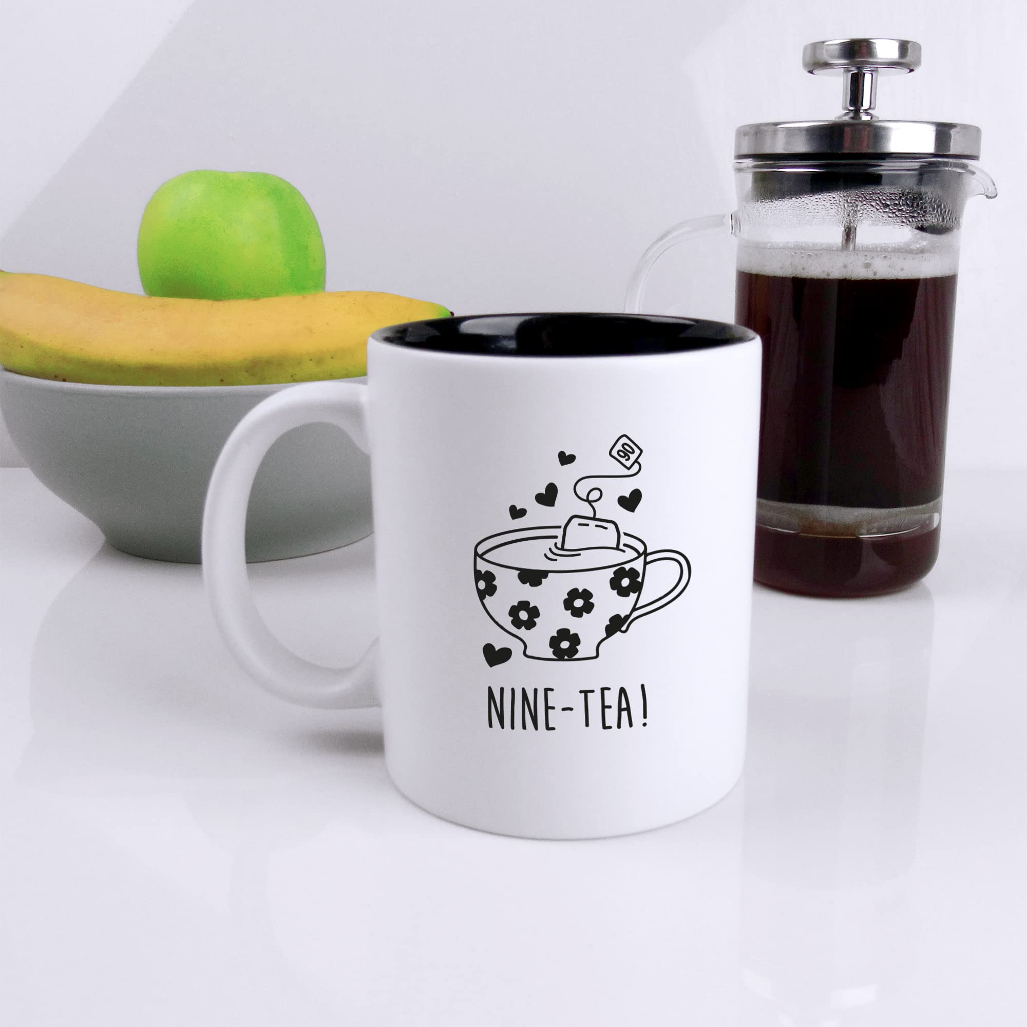 eBuyGB Engraved Black Reveal Coffee Mug -Nine-Tea Design - 350ml Tea Cup, 90th Birthday Gifts for Women, Her - Ninetieth Birthday Gift for Mum, Grandma