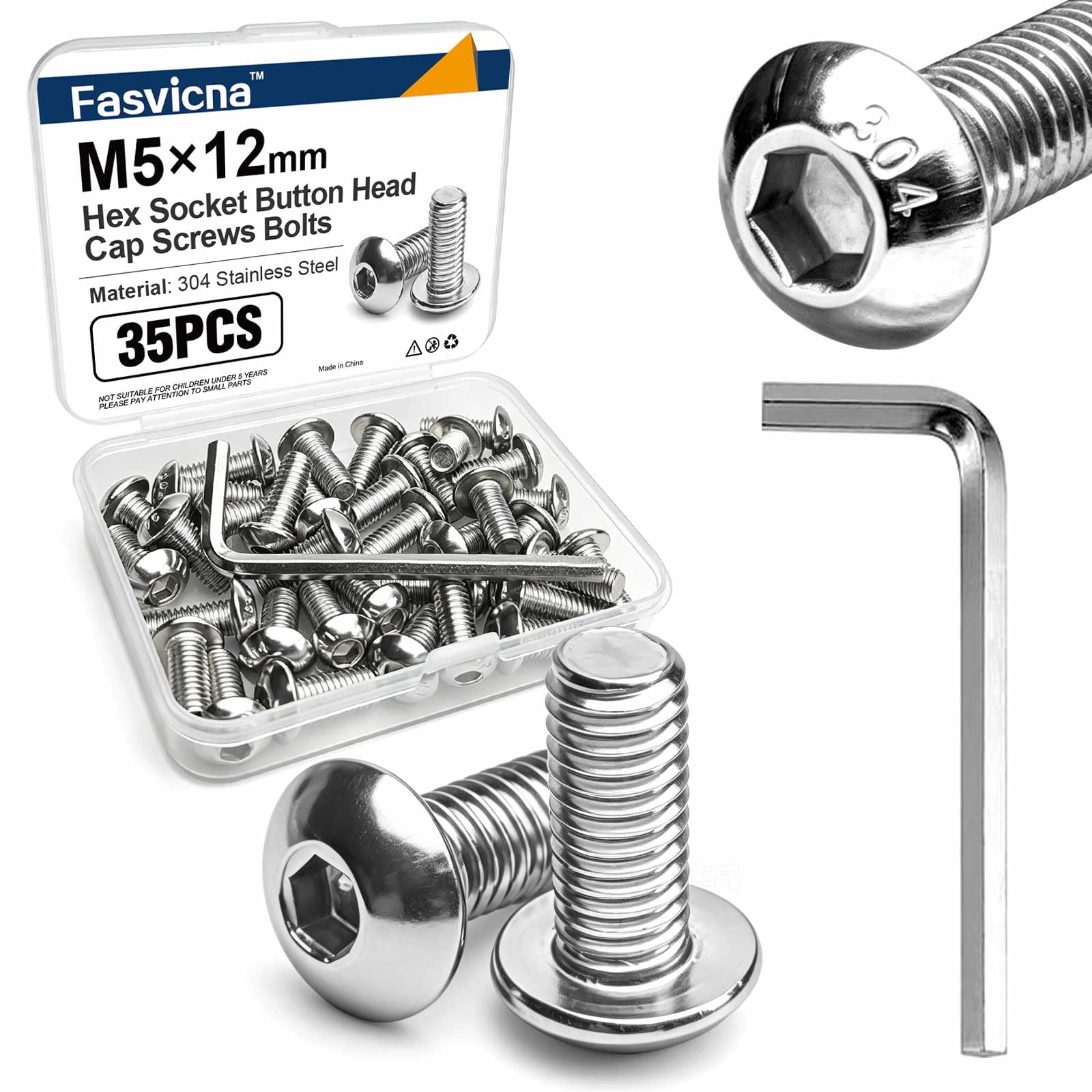 Stainless Steel Socket Head Screws - 35 Pack M5x20 -12