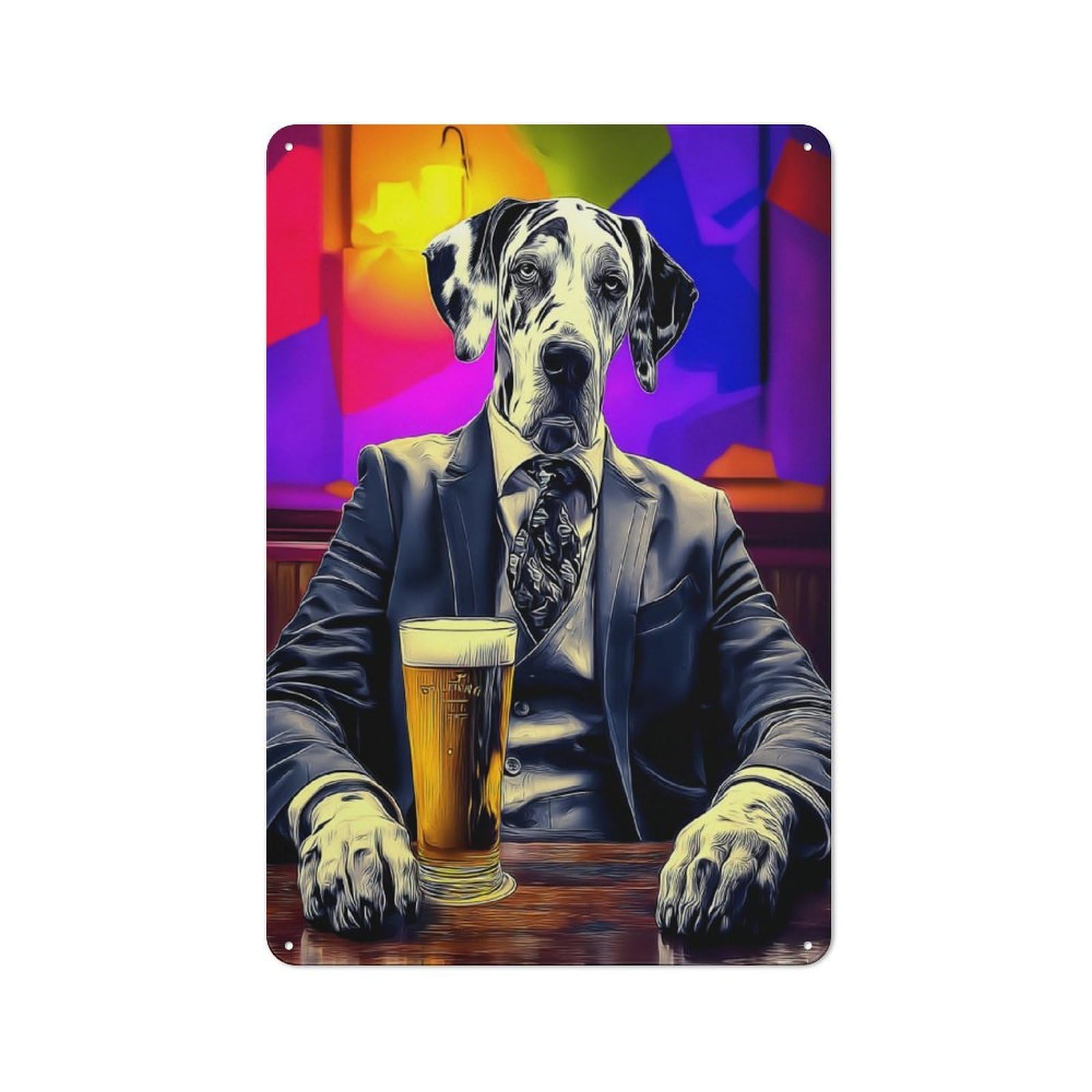 Junmoney Great Dane Enjoying A Pint In A Bar Modern Vintage Metal Wall Decor 30X20cm, Office Metal Sign For Office, Study, Studio Or Hallway