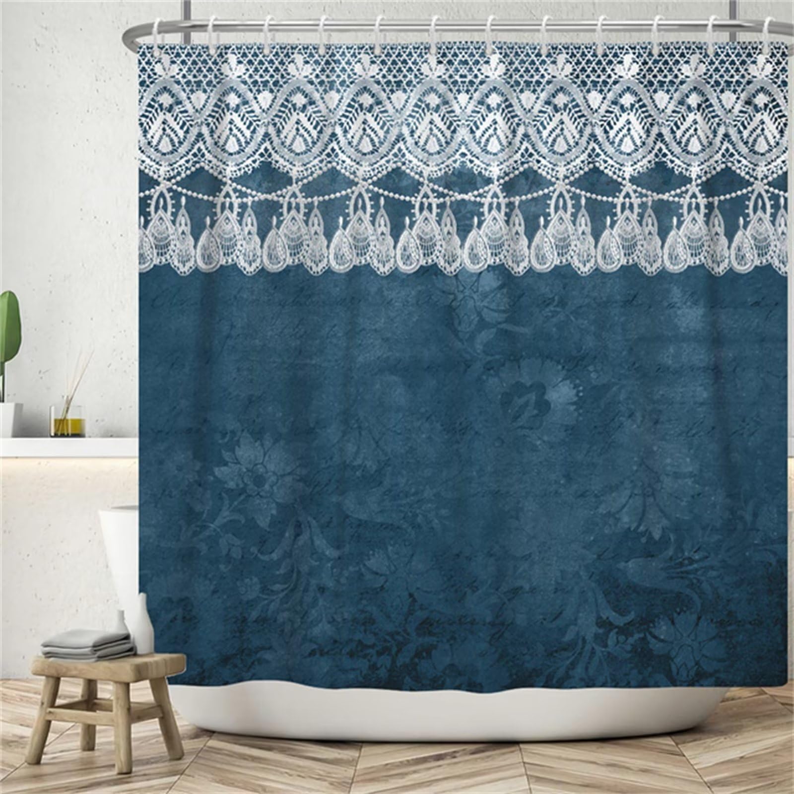 Tenda Doccia Antimuffa Tenda per Doccia 200x200cm Tende Doccia Tessuto Impermeabile Tenda Vasca da Bagno con 12 Ganci in Polyester,Tenda Bagno Finestra con Anelli per Esterna Famiglia (Blu Scuro) Z248