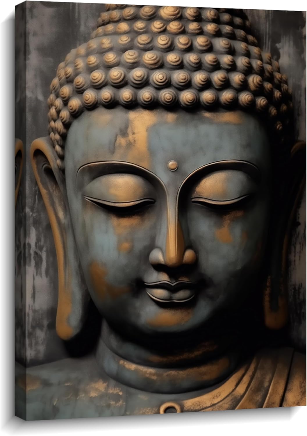 Buddha Canvas Wall Art Zen Wall Decor Blue Buddha Pictures Religious Painting Vintage Prints Meditation Art for Yoga Spa Spiritual Room Bathroom Home Decor Framed - 16.00"x24.00"