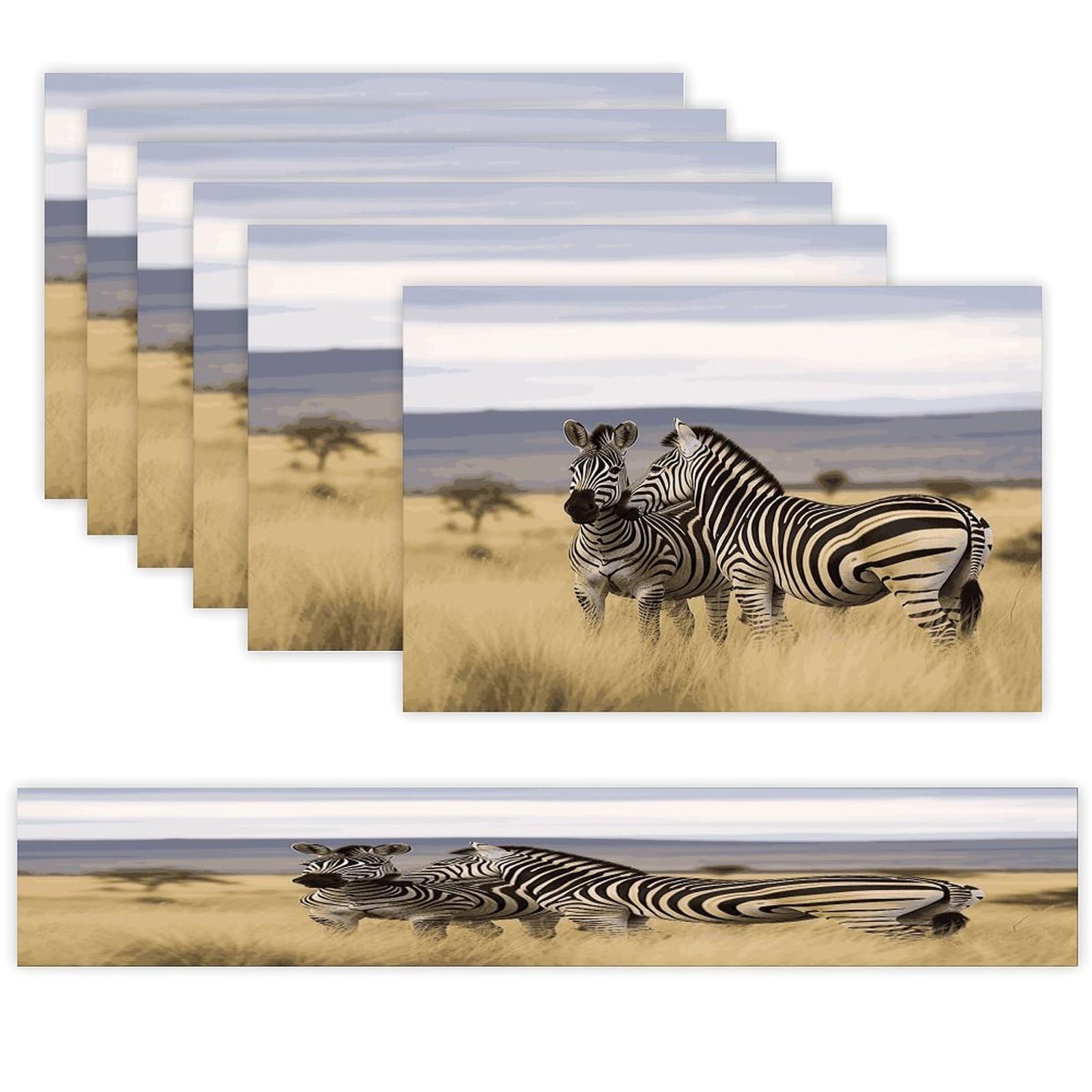 Zebras on South Africa Table Runner and Placemats Set of 6 Heat Resistant Washable Table Runners Dining Mat Sets Modern Cloth Place Mats Linen Table Decor for Kitchen Dining Room