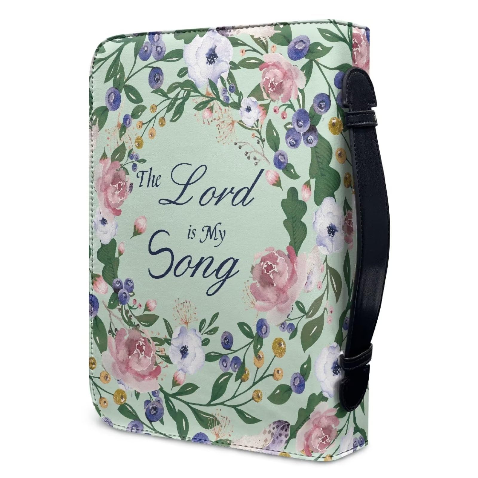 Xoenoiee Fundas para Biblia con patrón floral verde para niños, funda para la Biblia, The Lord is My Song, bolsas con bolsillos de almacenamiento, ranuras para bolígrafos para hombres y mujeres, L