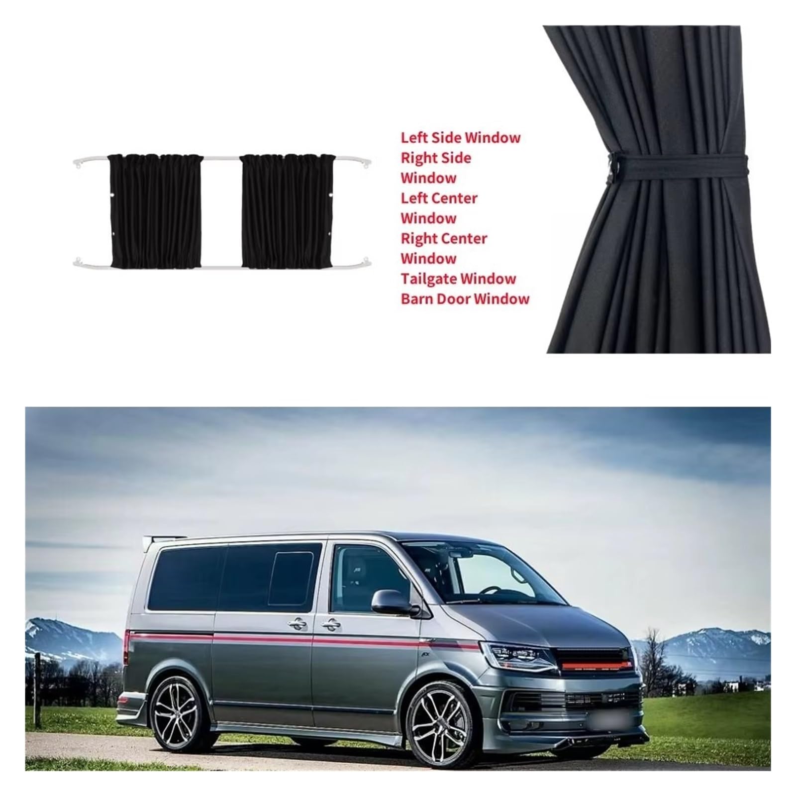 Pare-Brise Rideaux Occultants Pour Fenêtre Et Pare-soleil Avec Glissières, Pour VW Pour Transporter T5 T6 T6.1, Van Travel Camping Pare Soleil Voiture(Tailgate window)
