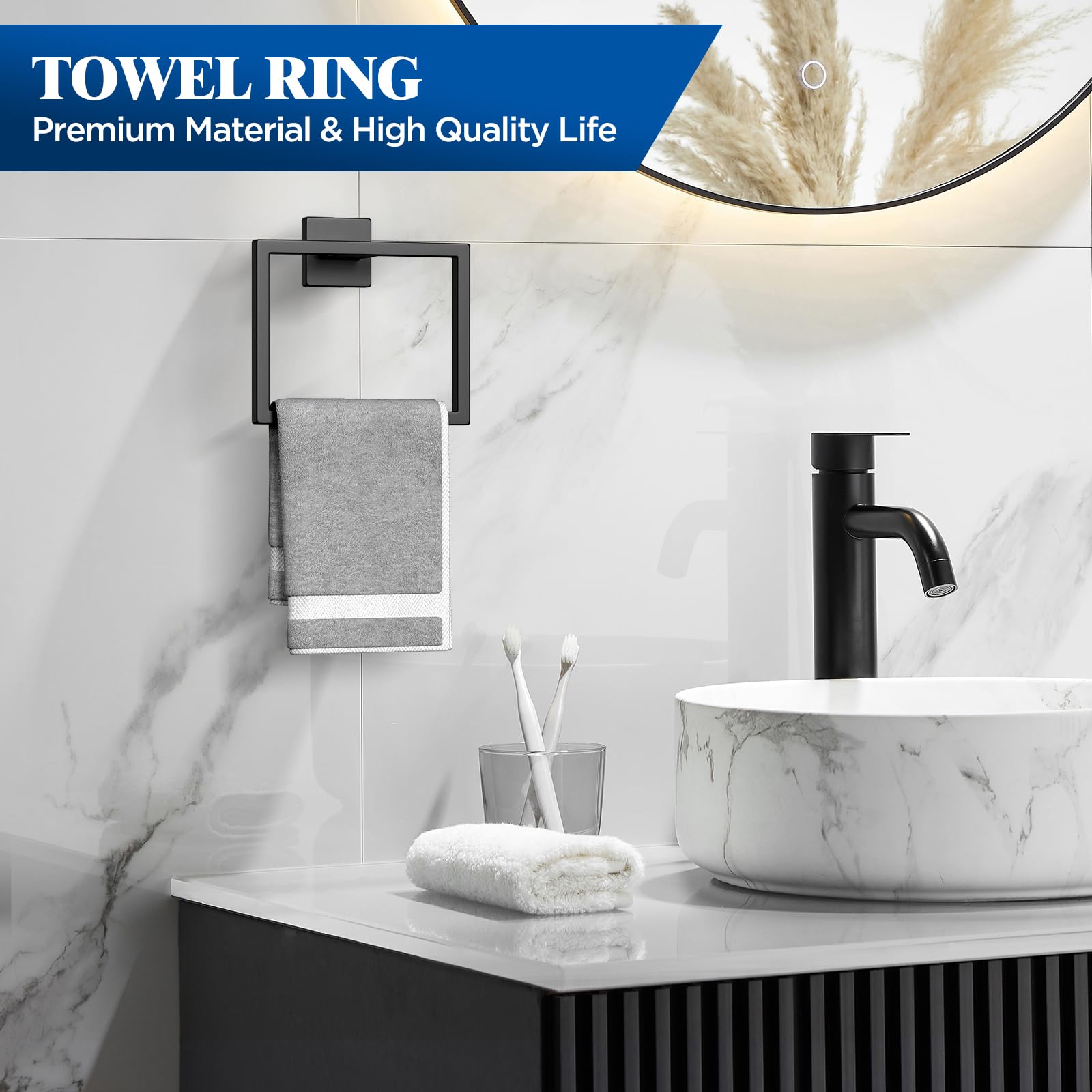 10-Pieces Matte Black Bathroom Accessories Set 16 Inch Bath Towel Bar Set SUS 304 Stainless Steel Bathroom Hardware — view 5