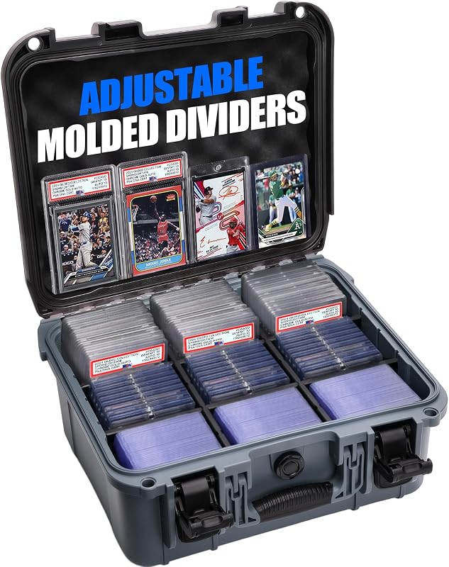 Trading Card Storage Box for Sports Cards, 6 Dividers, Waterproof Case | Graded Card Box for Baseball Cards, PSA BGS SGC CGC Slabs, Toploaders, Magnetic Holders & One Touch