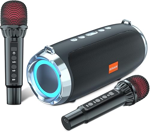 BONAOK Karaoke Machine for AdultKids, Portable Bluetooth Speaker and 2 Wireless Microphones, Singing Karaoke Machine for Birthday Gift Party Family