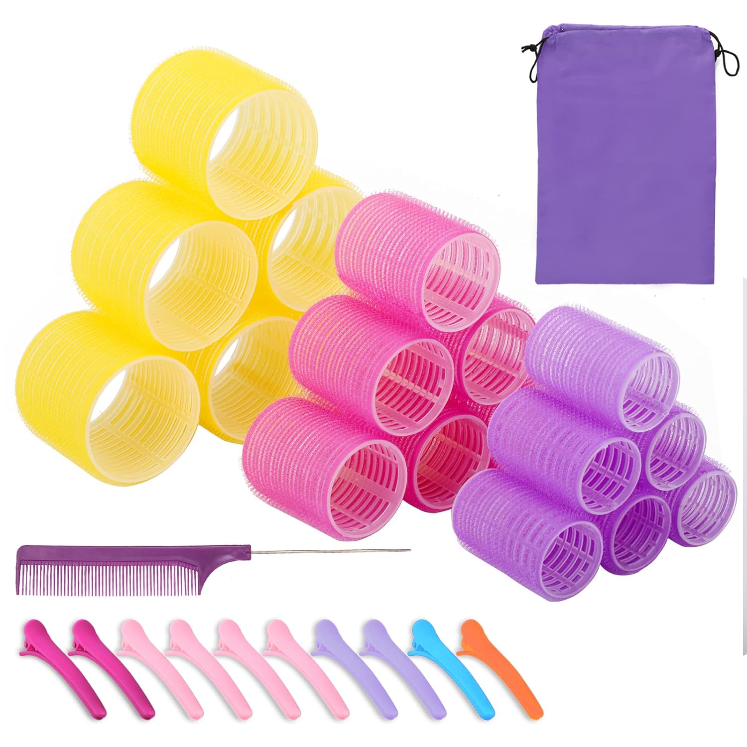 Self grip hair roller set,Hair roller set 18 pcs,Heatless hair curlers,Hair rollers for Long hair,Medium and Short hair,Hair rollers with hair roller clips and comb,Salon hairdressing curlers,DIY Hair Styles, Sungenol 3 Sizes Hair Rollers in one set : Everything Else