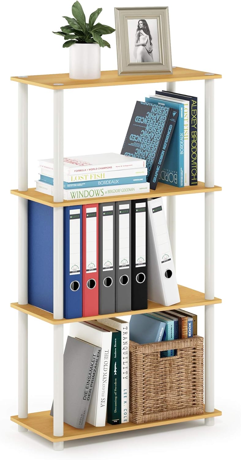 Sleek Beech & White 4-Tier Open Design Storage Shelf