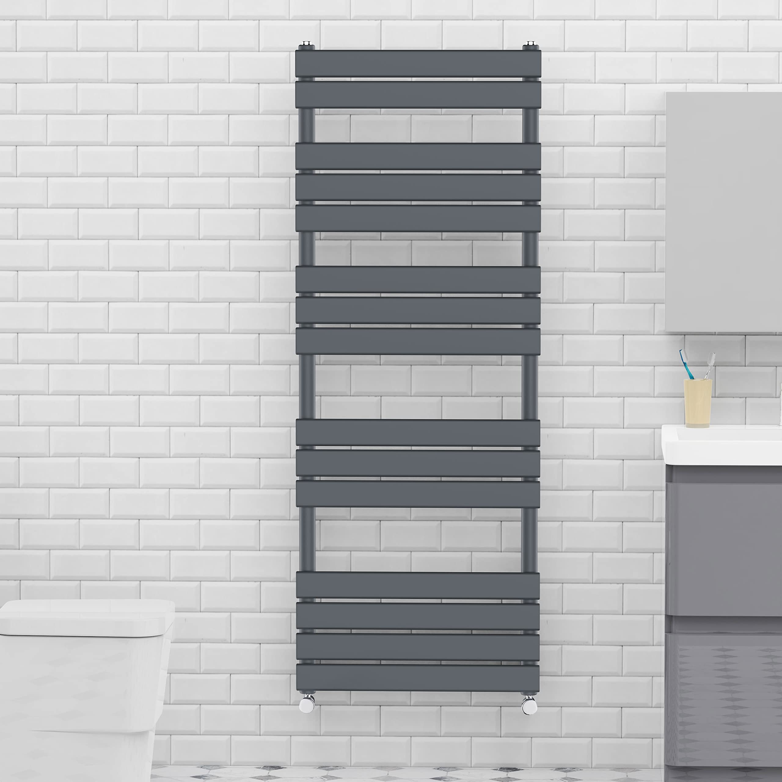 Warmehaus Anthracite 1600x600mm Flat Panel Heated Towel Rail 68mm — image 1