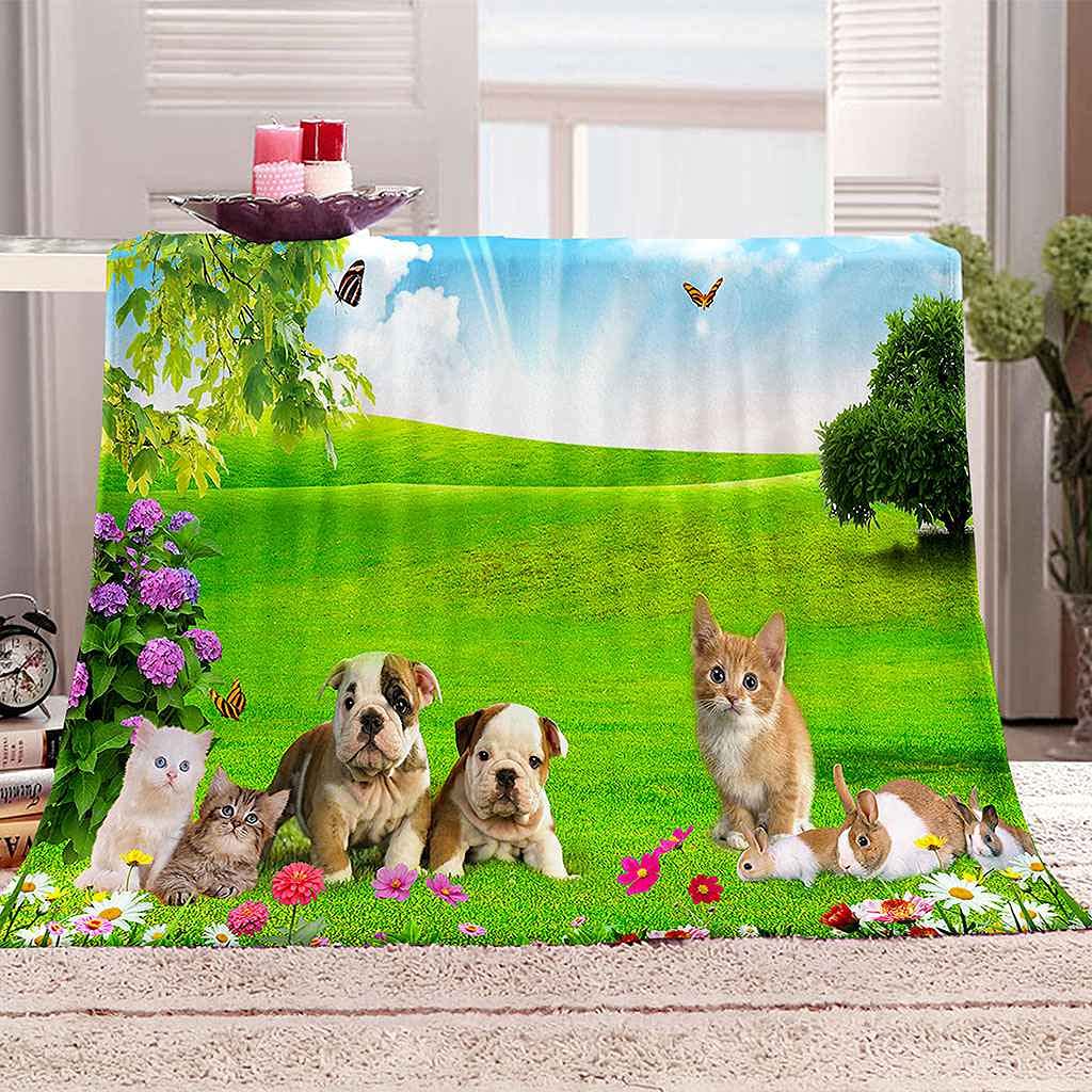 Couverture flanelle animal d'herbe verte pour sublimer votre canapé ou lit en toutes saisons