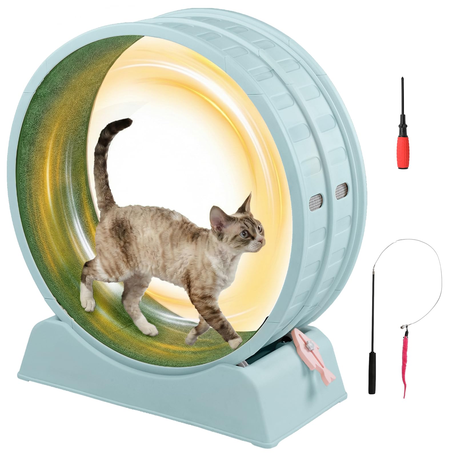 LEADZM Katzenlaufrad 80cm Durchmesser - Laufrad Katze aus Kunststoff, Inklusive Teppich und Katzenspielzeug, stabil und leise - Geeignet für Katzen mit einem Gewicht von höchstens 15 kg (Blau)