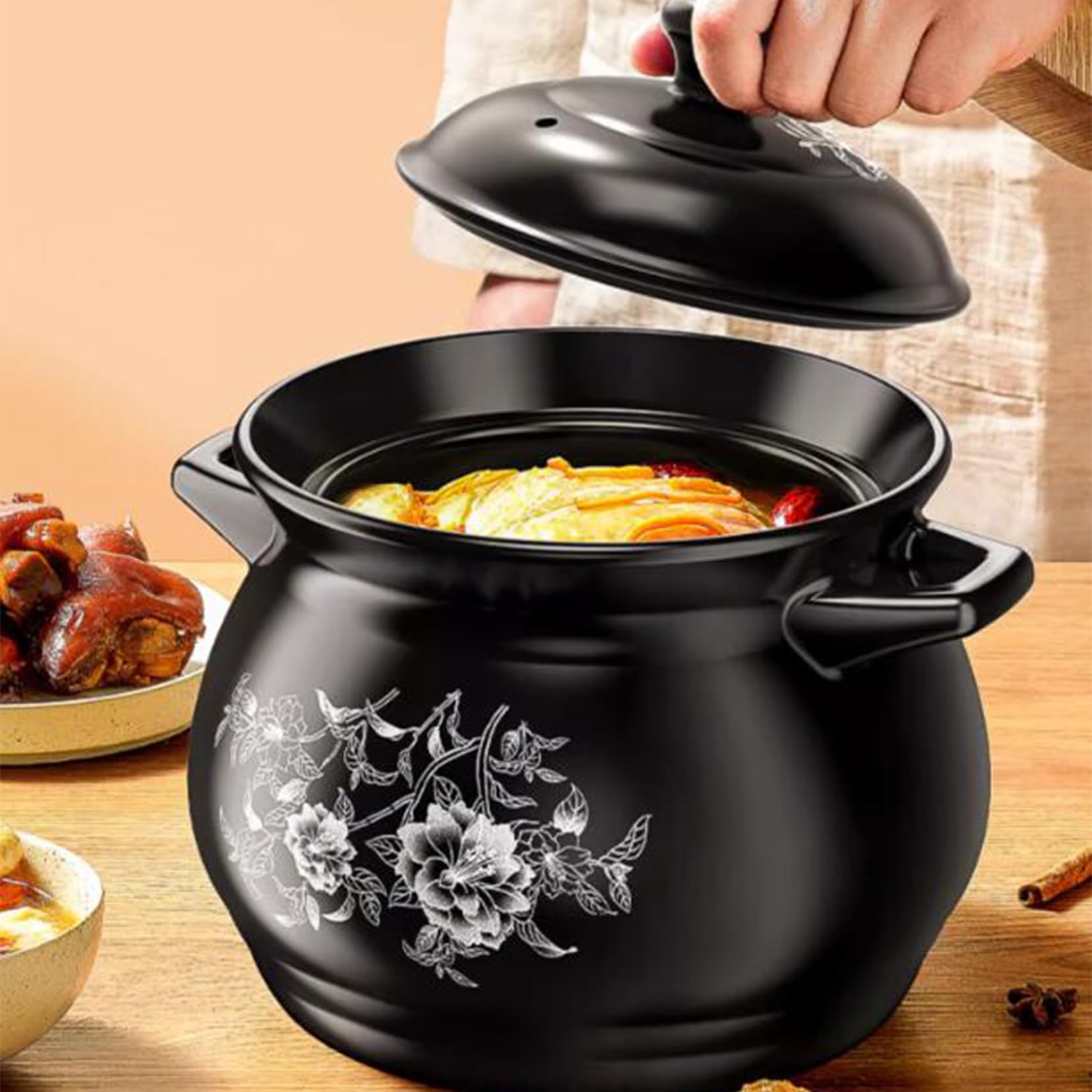 Cacerola de arcilla – Olla de barro resistente al calor con tapa para sopa, arroz y carne, capacidad de 6,5 L