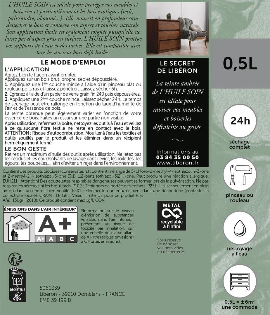 Liberon Pflegeöl für Möbel und Holzarbeiten – für Teak & exotische Hölzer, farblos, 0,5 l
