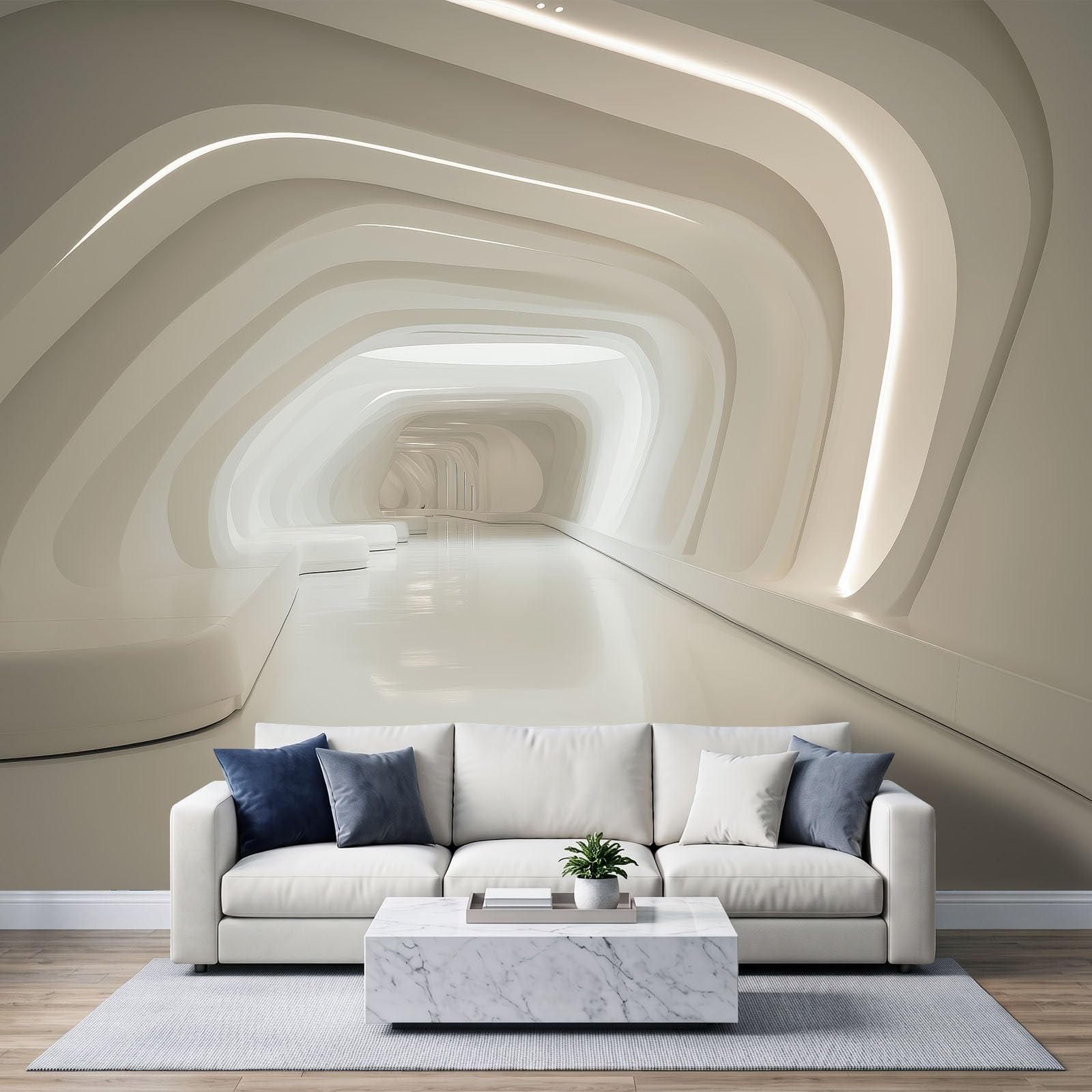3D Visual Wall Mural 300x210cm, Futuristic Minimalist Architecture Photography Poster Mural, HD 3D Print Non-Woven Photo Wallpaper, Modern Living Room Bedroom TV Backdrop Wall Decoration