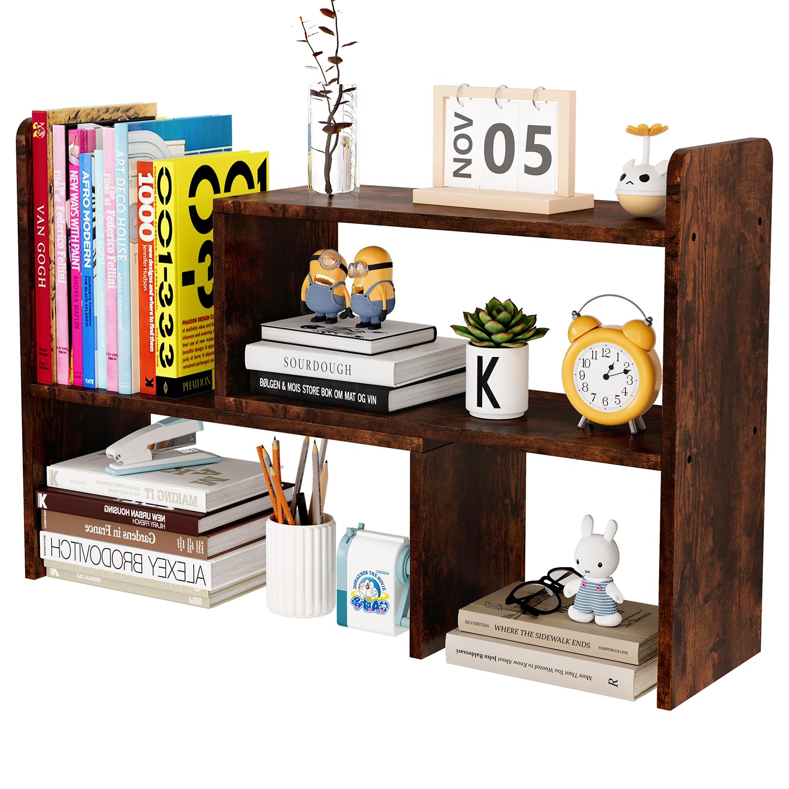 EasyPAG Druckerständer Metall-Holz - Multifunktionaler Schreibtisch Organizer Braun