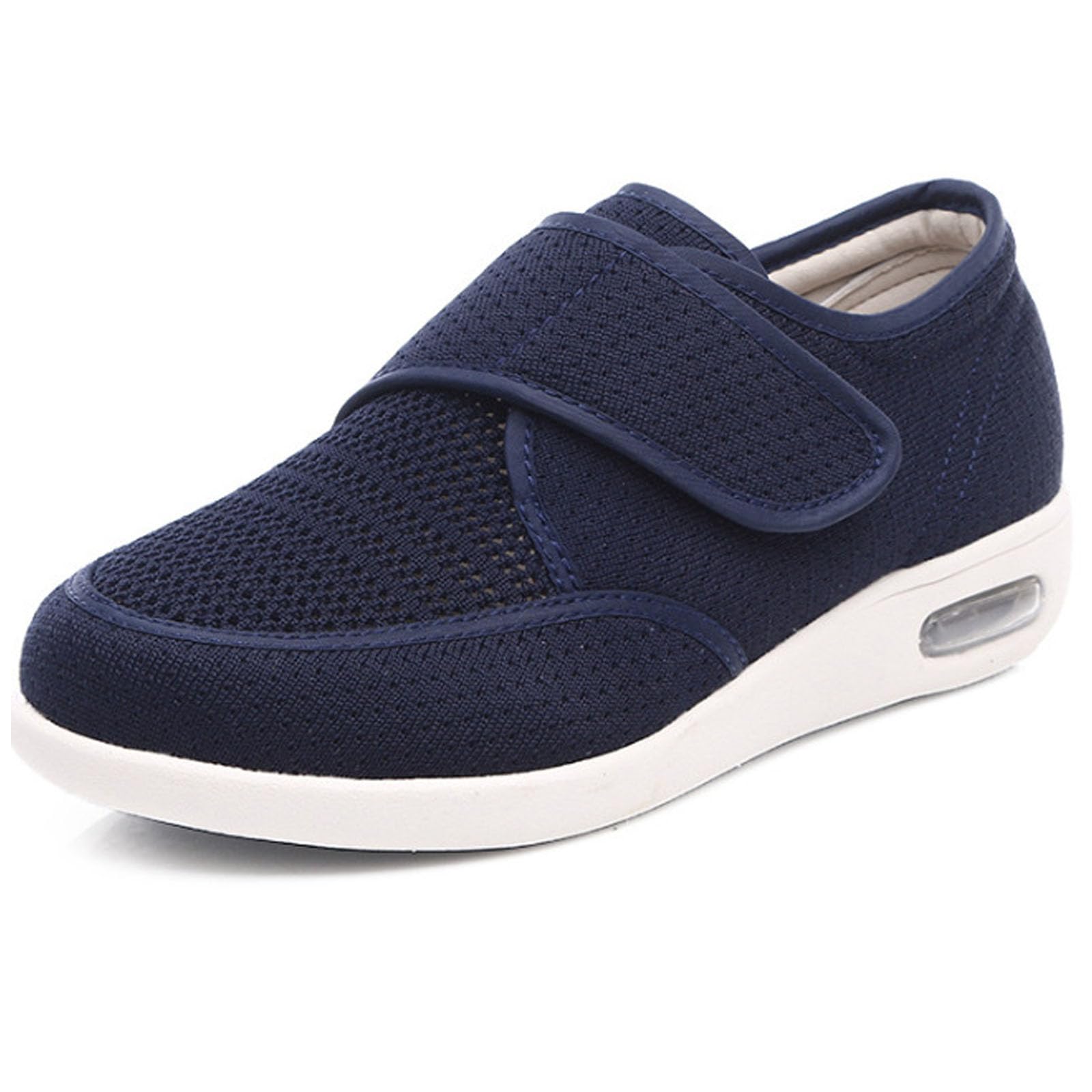 Mujer Hombres Ajustable Extra Ancha Zapatos,Antideslizante DiabéTico Zapatos Deportivos Casuales Ajustables Zapatos de Pies Hinchados para Personas Mayores Blue EU 39(25.5cm/10in)