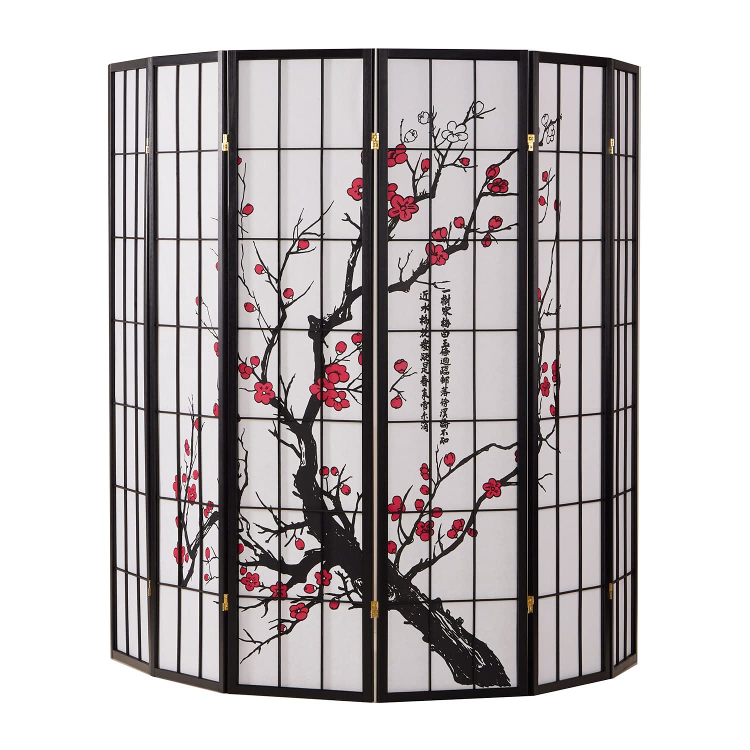Homestyle4u Paravent Kirschblüten Muster 6-teilig, Raumteiler Shoji 179cm hoch, Trennwand innen Reispapier Holz im japanischen Stil, Artikel 2007