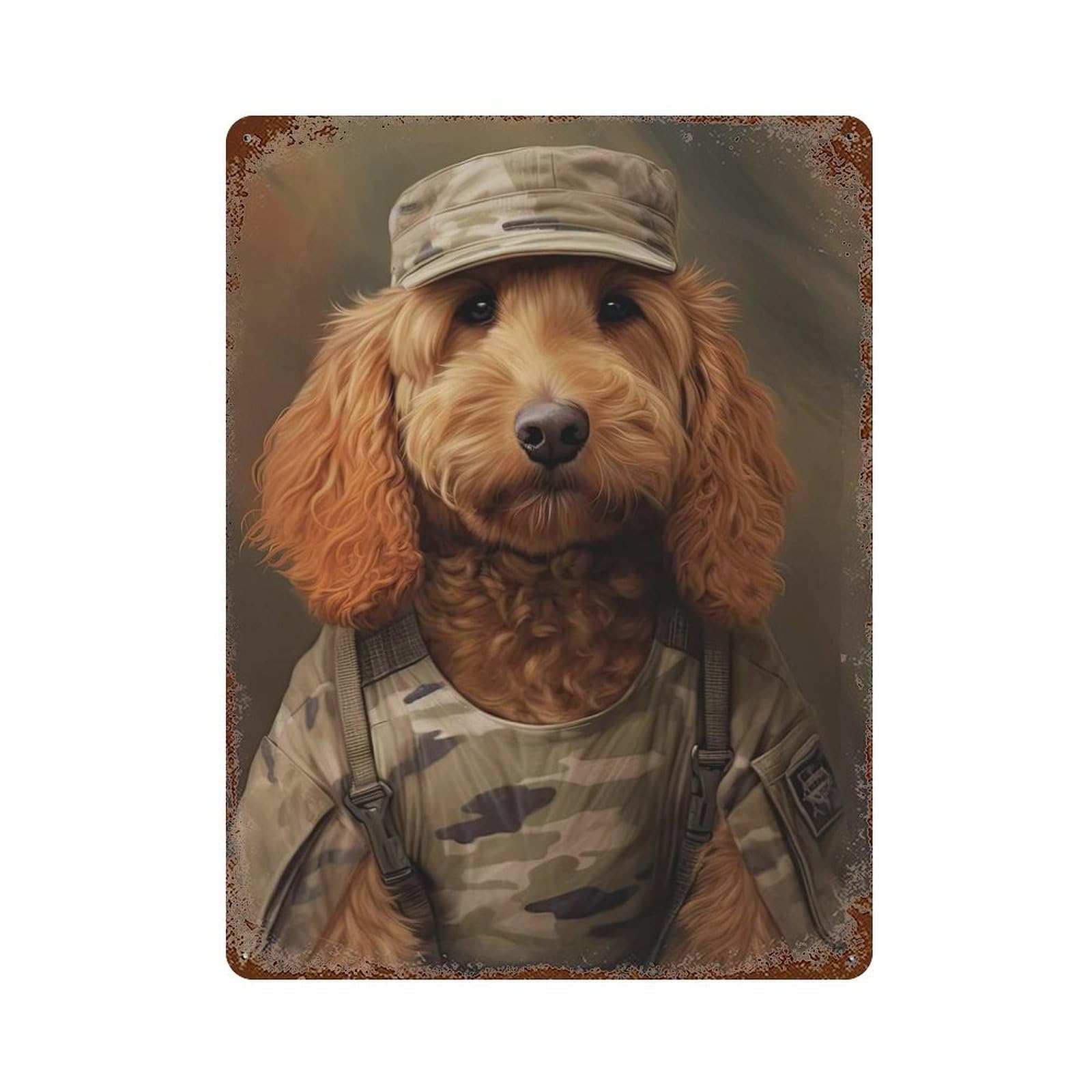 Goldendoodle Soldier 15.7"x11.8" Vintage Metal Tin Sign, Retro Wall Decor for Basement, Hobby Room And Garage Decor
