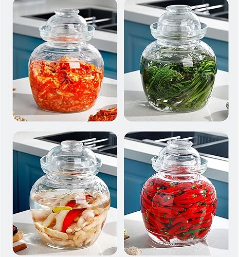 Miniatura 5 de Aosnttol Tarro de fermentación en tarro de pepinillos, kit de fermentación con sello de agua, tarro de vidrio con tapa Paocai Jar Crock Pot para