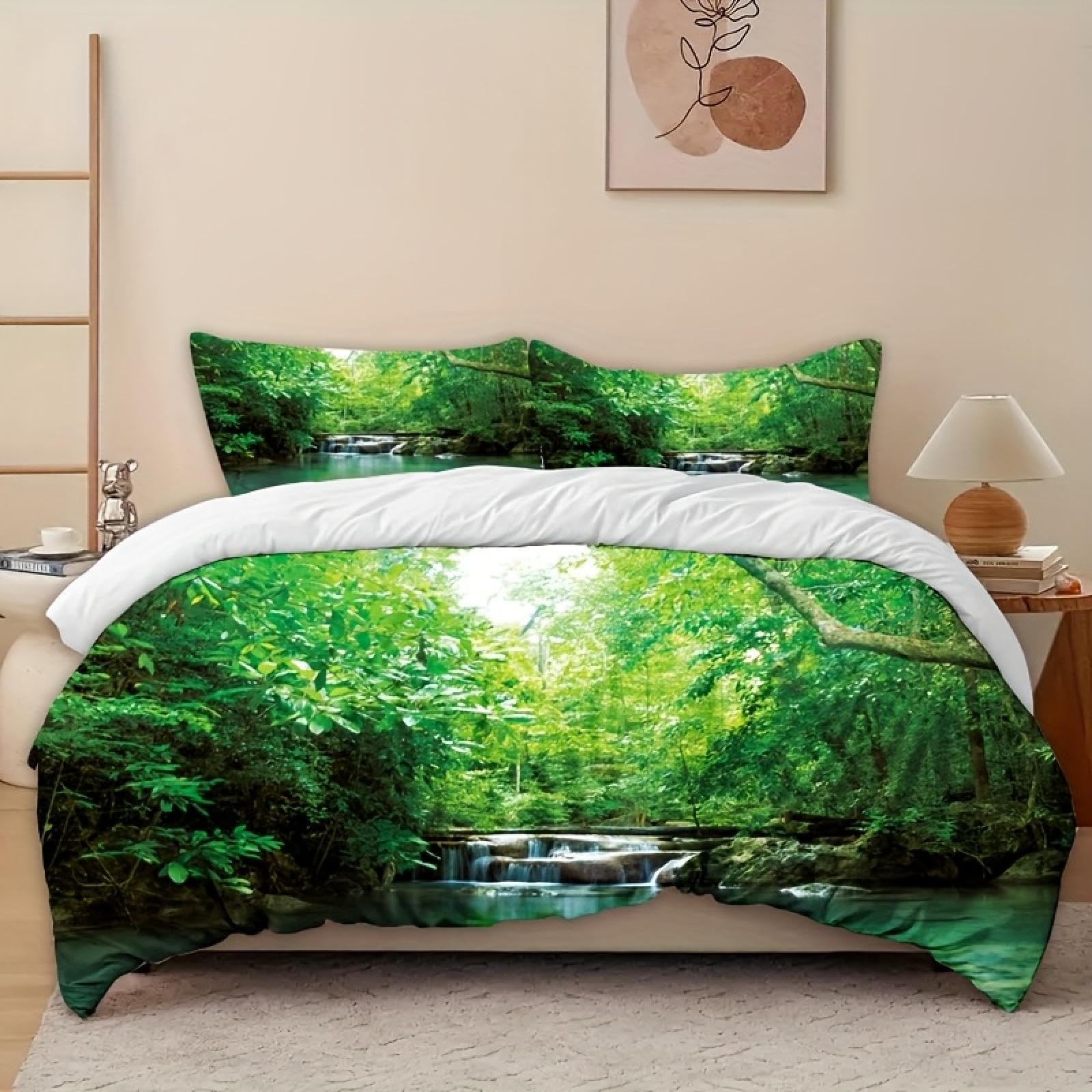 Housse de couette forêt tropicale pour s'endormir face aux cascades de montagne