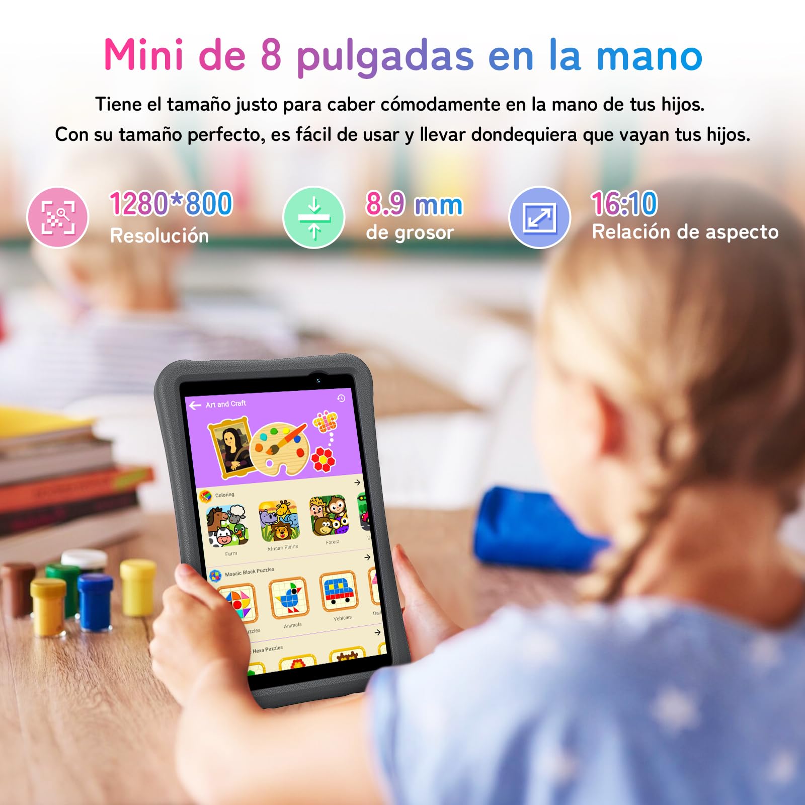 UMIDIGI Tablet para Niños 8 Pulgadas, G1 Tab Mini Kids Tablet, 7GB (3+4) + 32 GB/TF 1 TB, Quad-Core, 6000 mAh, Tableta Infantil con Control Parental, WiFi 6/BT5.0, Dual 5MP Cámara