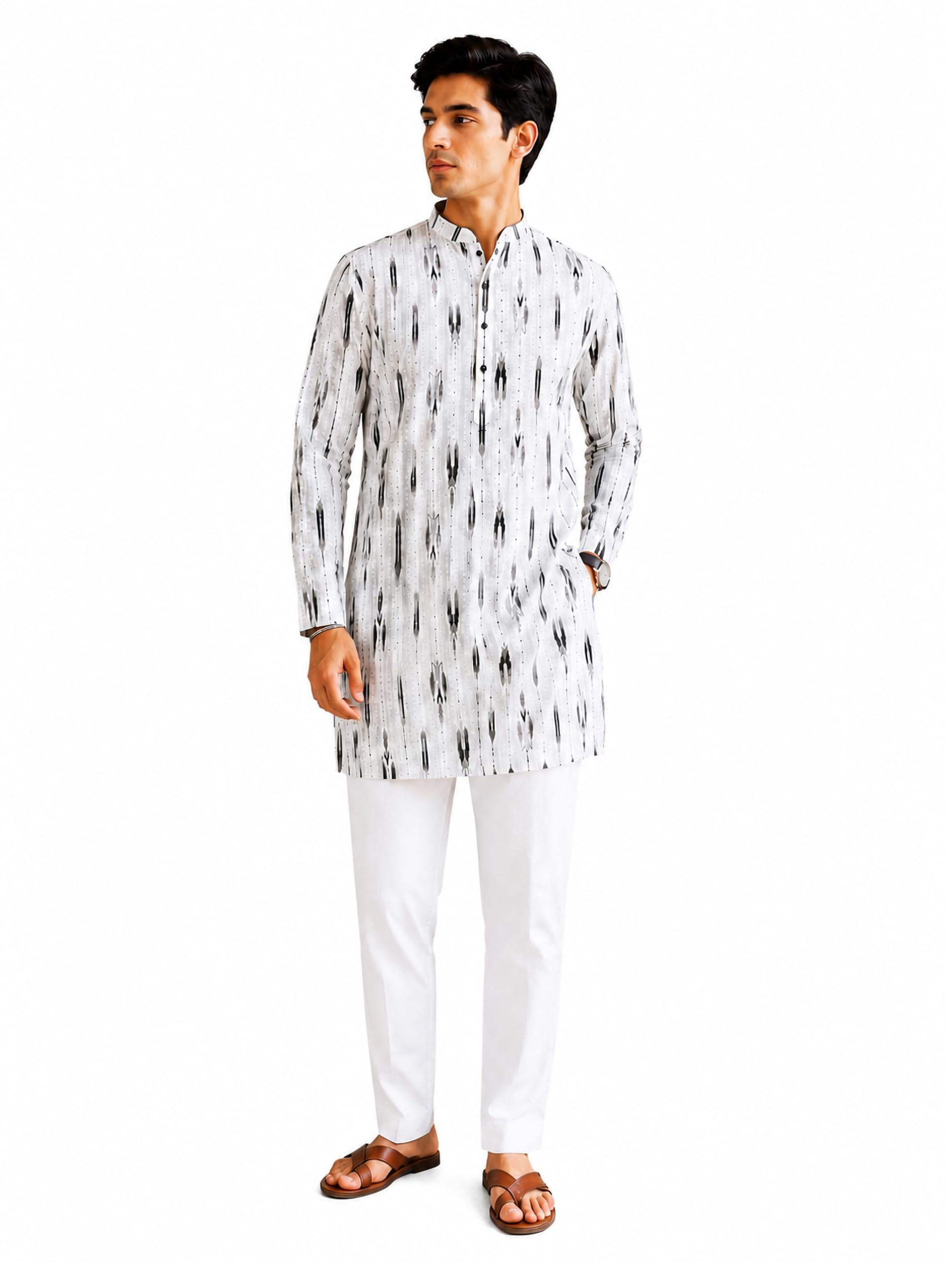 Men's Ikkat Print Cotton Kurta with Pyjama Set | Ethnic Outfit-image-41