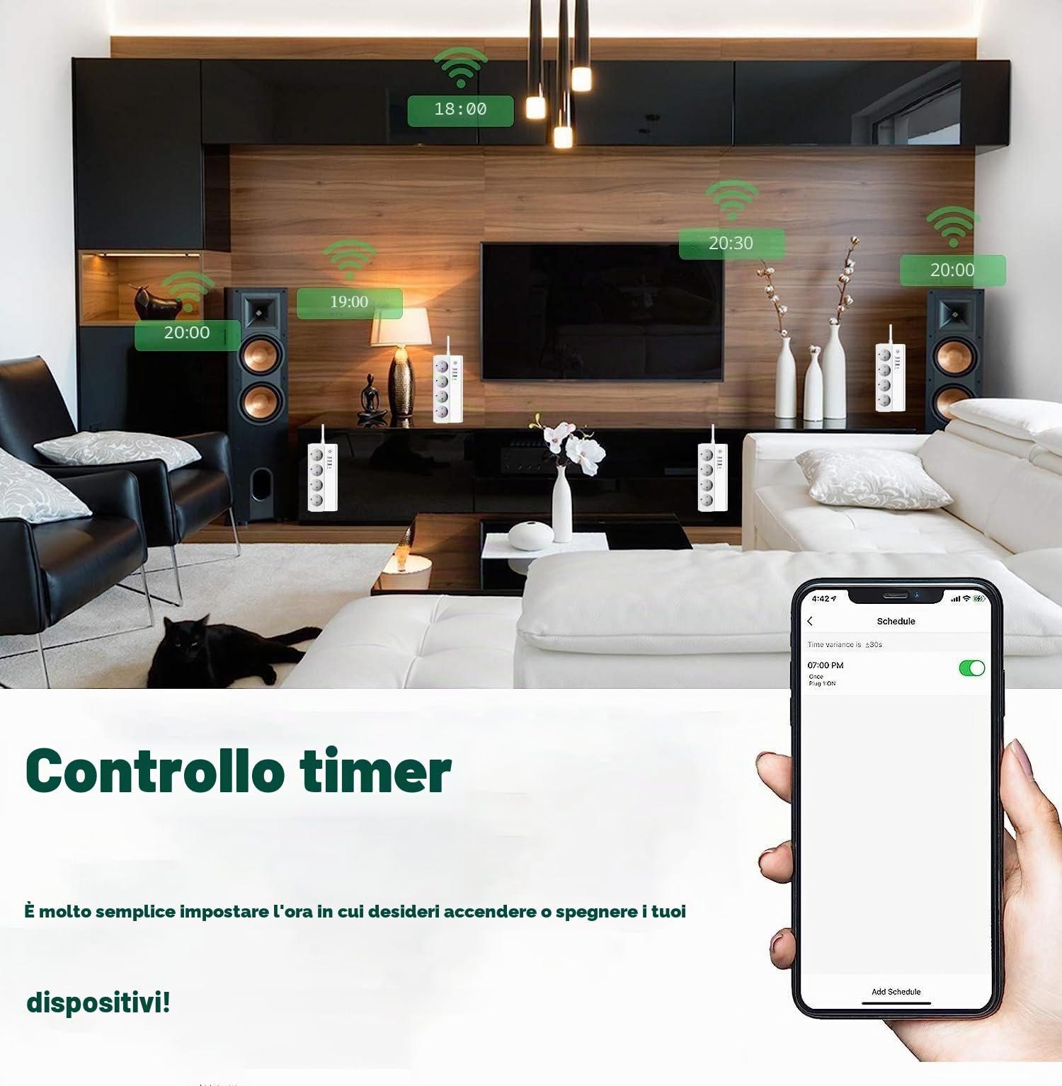 Ciabatta elettrica intelligente WLAN 16A, USB C multipresa da 20 W, controllo individuale di 4 prese AC, supporta app Tuya e Smart Life, timer, conto alla rovescia, compatibilità Alexa Google Home