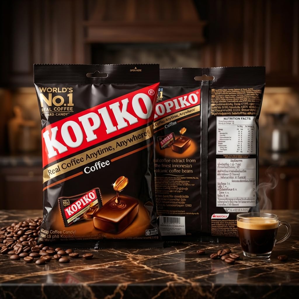 Kopiko Coffee Candy 1 kg (300 cukierków) - Cukierki kawowe - Duże opakowanie do dzielenia - Intensywny smak kawy - Słodycze halal