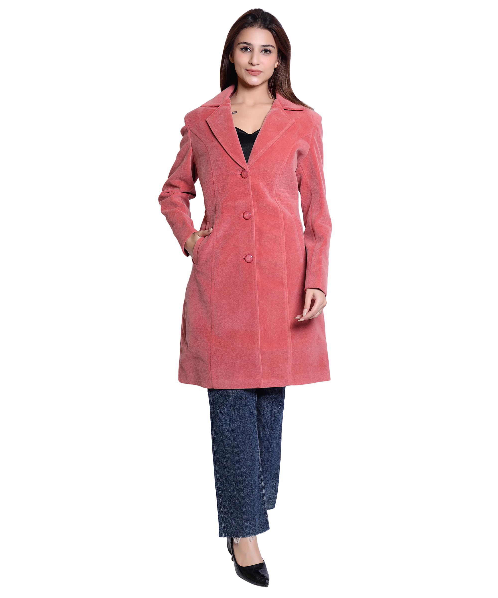 CUT Women's Long Overcoat | Elegant Slim Fit Winter Jacket | Formal Office Wear | Stylish Outerwear with Button Closure & Side Pockets for All Seasons-picture-21
